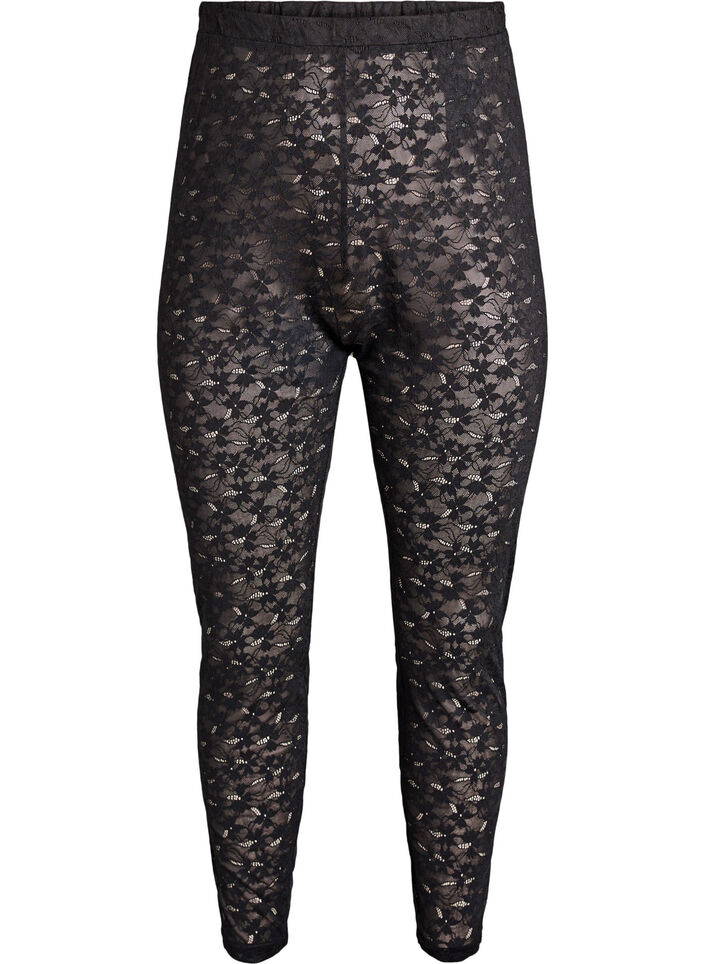 Kanten leggings met een high waist, Zwart, Packshot image number 0