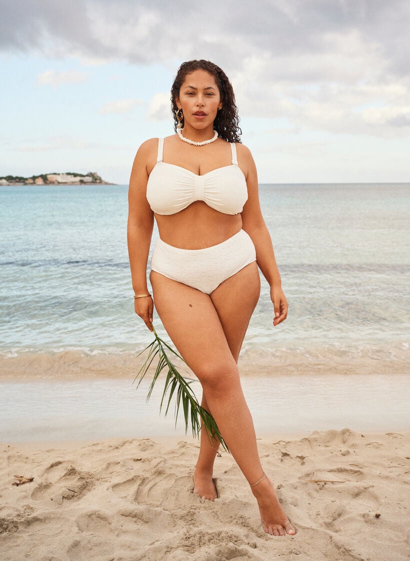 Bikinibroekjes met een structuurpatroon en normale taille, Wit, Image image number 0