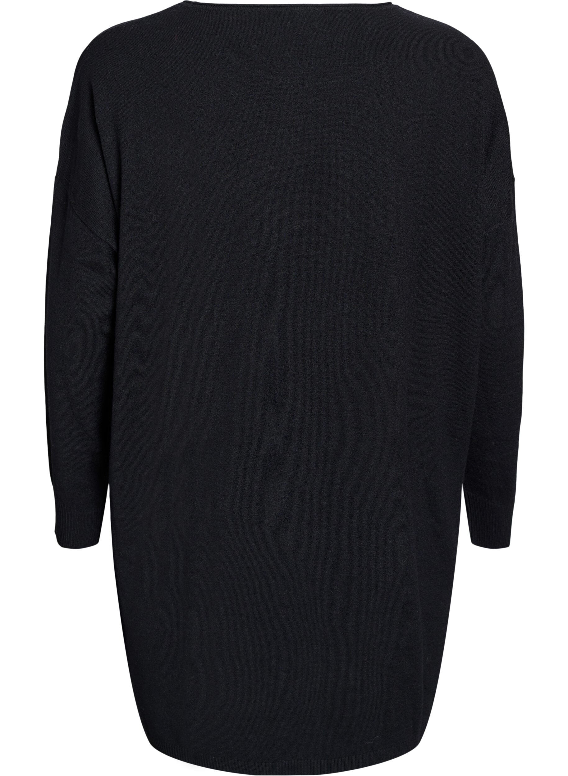 Zizzi Korte gebreide jurk met middennaad en zakken, Zwart, Packshot image number 1