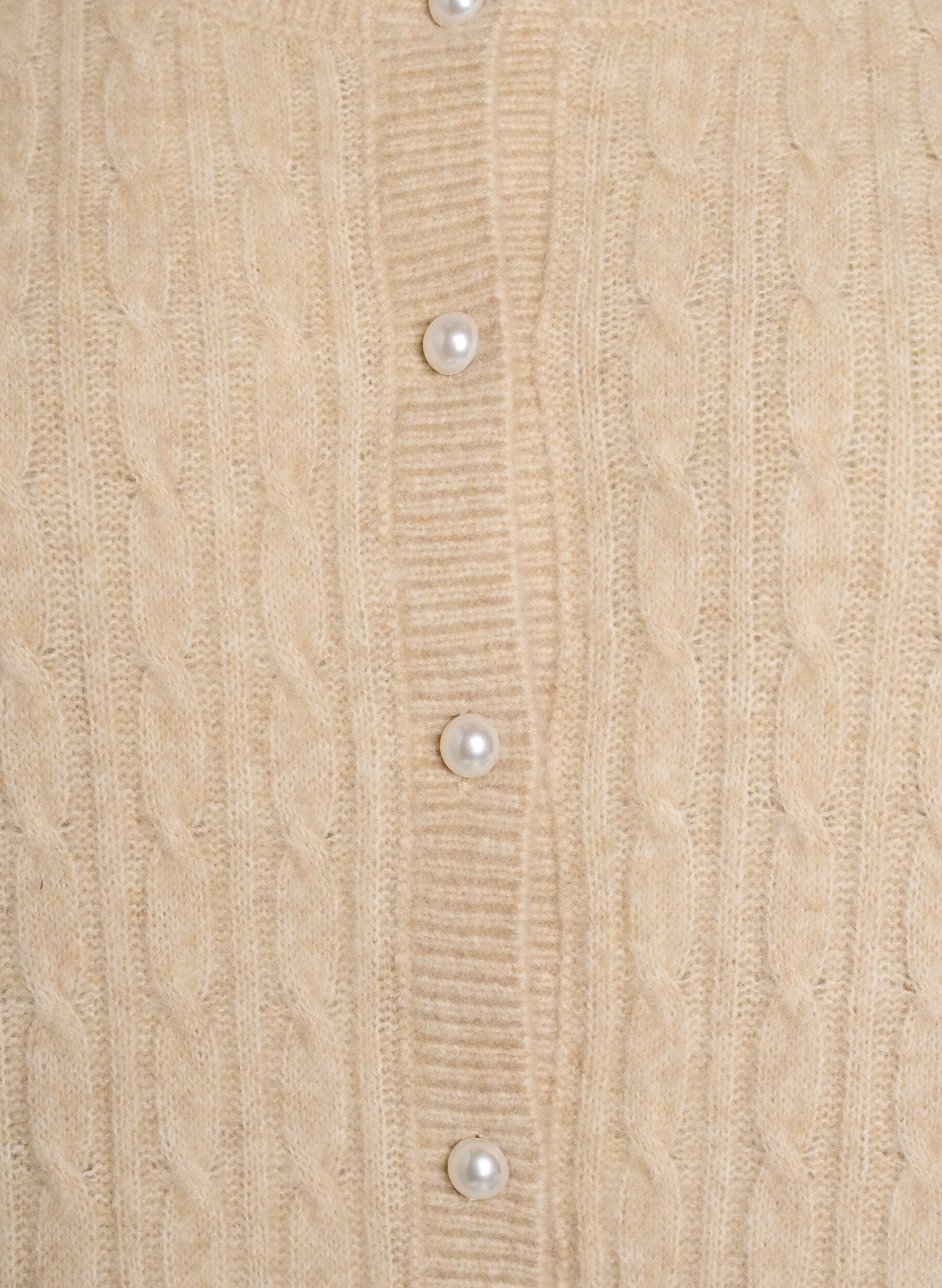 ZizziKabelgebreid vest met parelknopen, Beige, Packshot image number 2