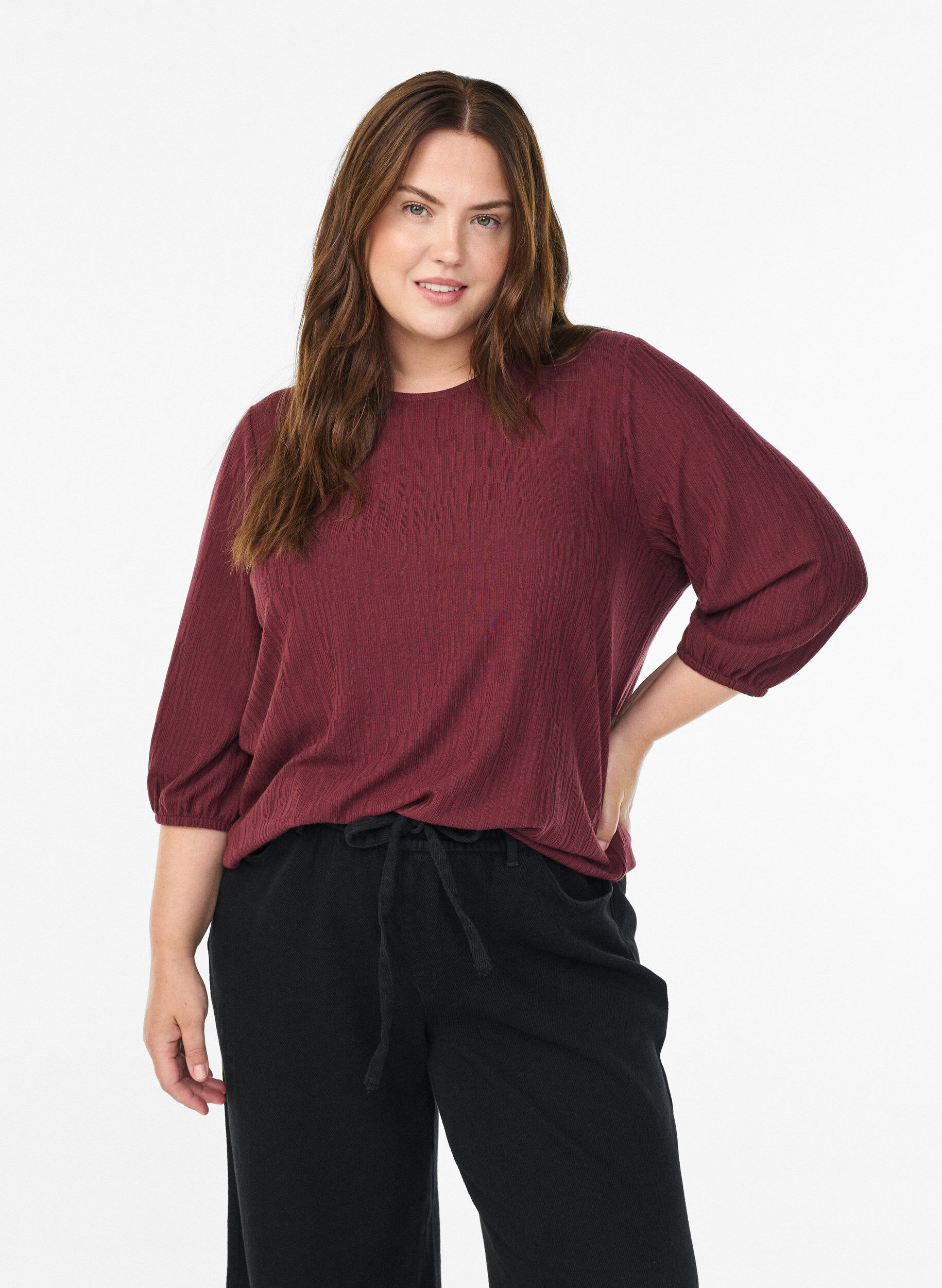 Zizzi Blouse met textuur en 3/4 mouwen, Rood, Model image number 0