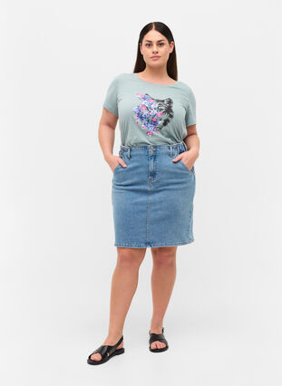Katoenen t-shirt met korte mouwen en print, Silver Blue Wolf, Model image number 2