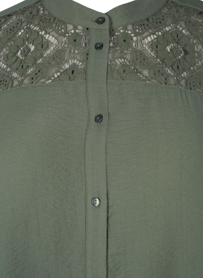 Lang viscose shirt met kanten detail, Thyme, Packshot image number 2
