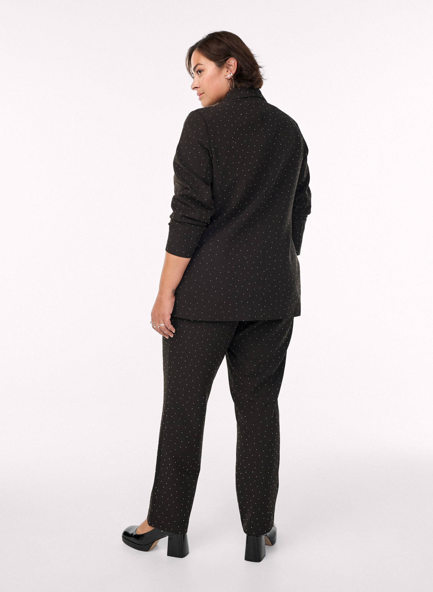 Zizzi Broek met rhinestones en een hoge taille, Zwart, Model image number 1