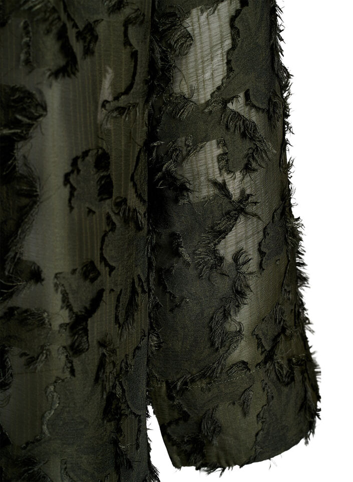 Jurk met franjes en textuur, Groen, Packshot image number 3