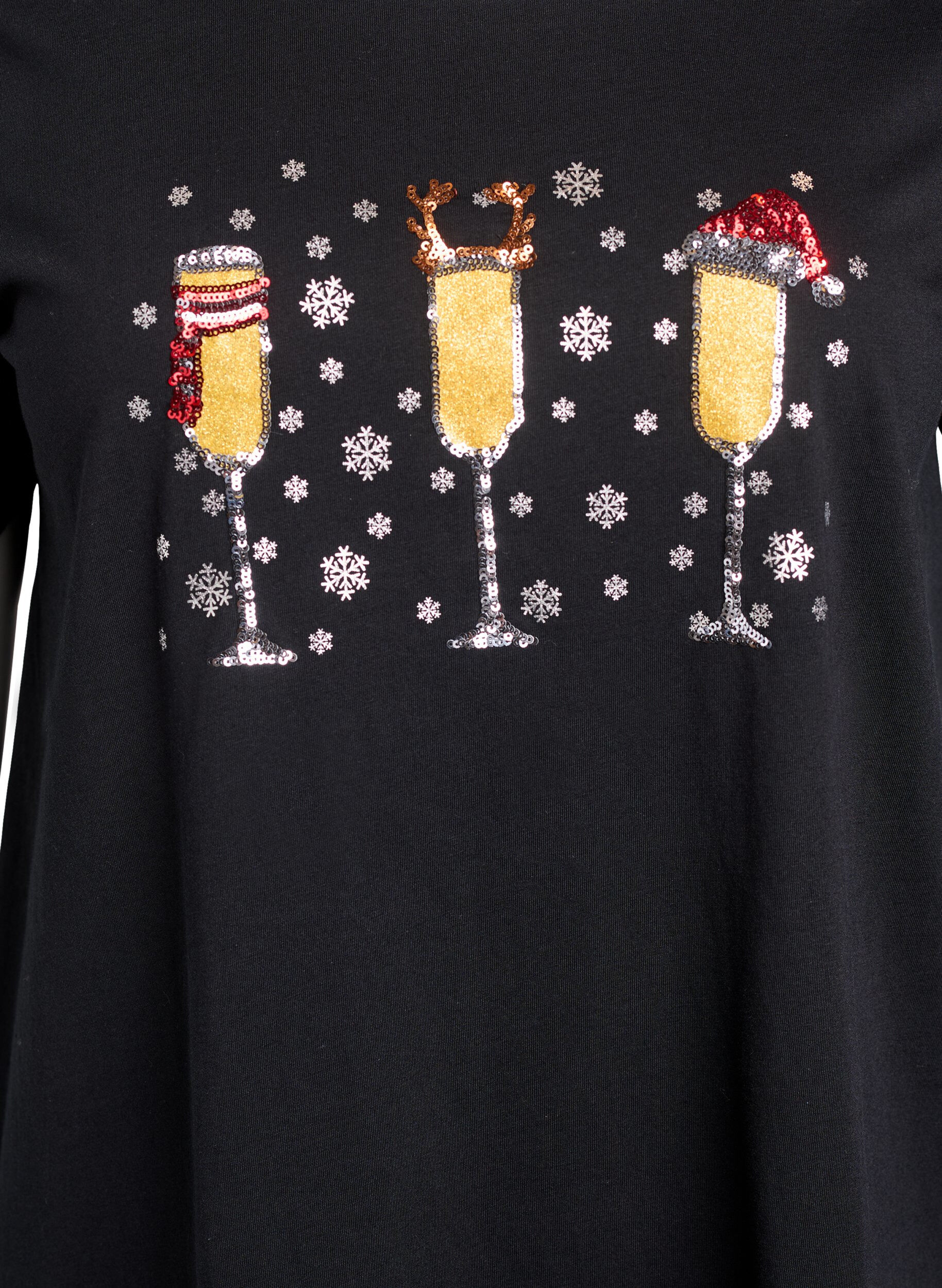 Zizzi Kerst T-shirt van biologisch katoen, Zwart, Packshot image number 2