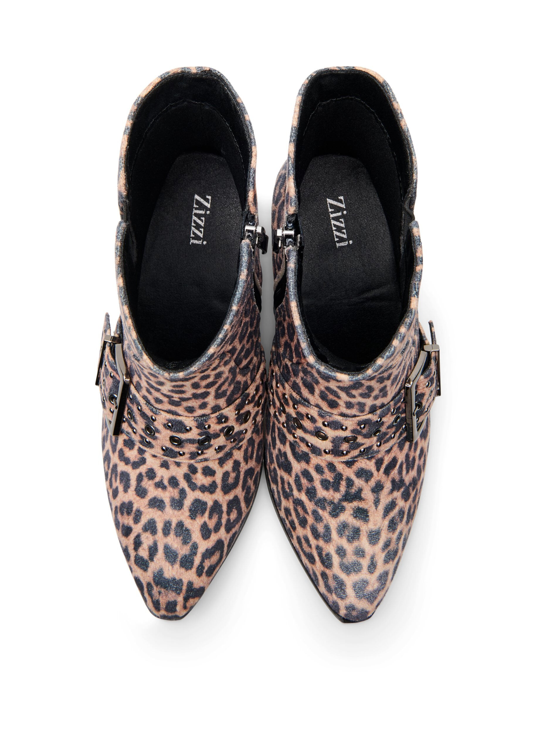 Zizzi Wide fit - Luipaard print enkellaarsje met gesp en studs, Bruin, Packshot image number 2