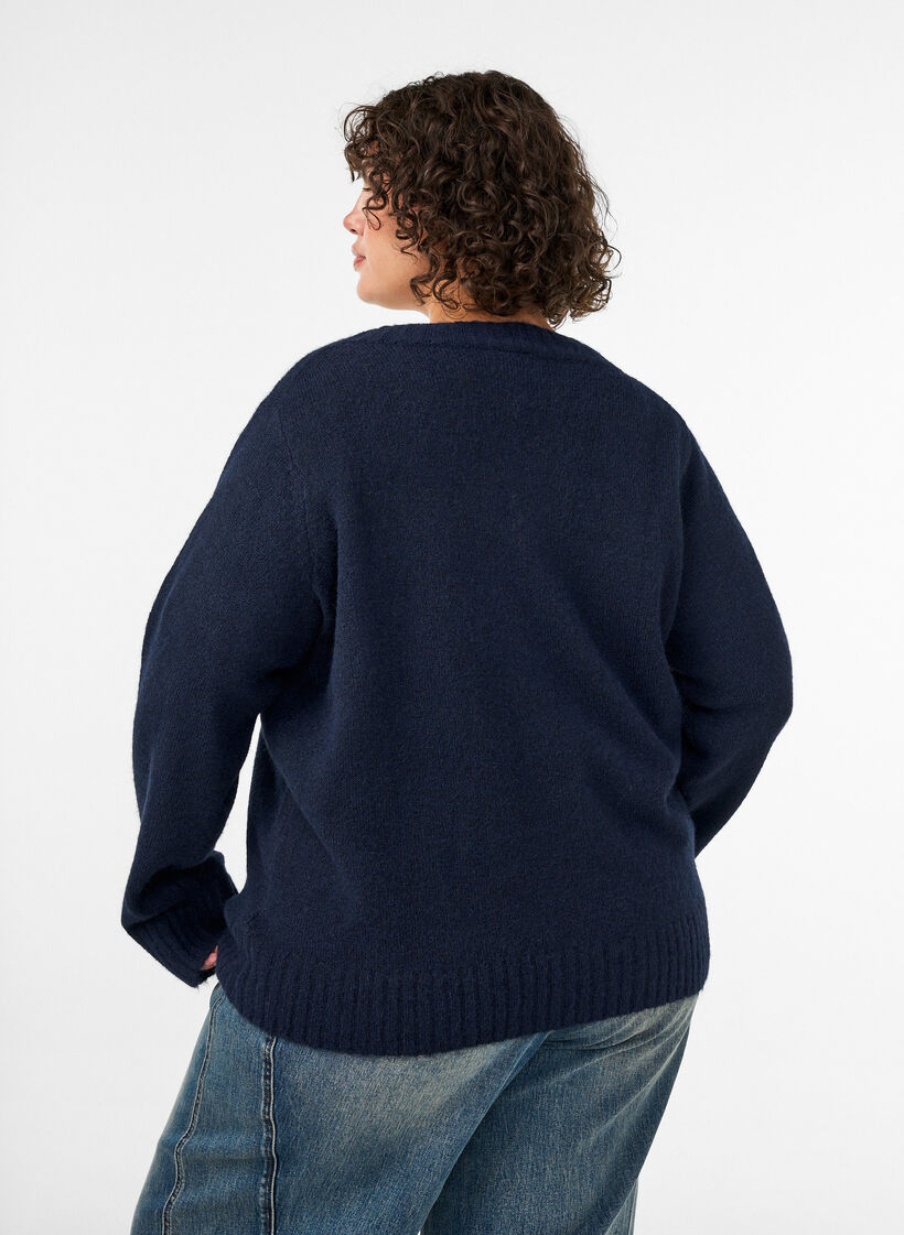 Jumper met V-hals, Blauw, Model image number 2