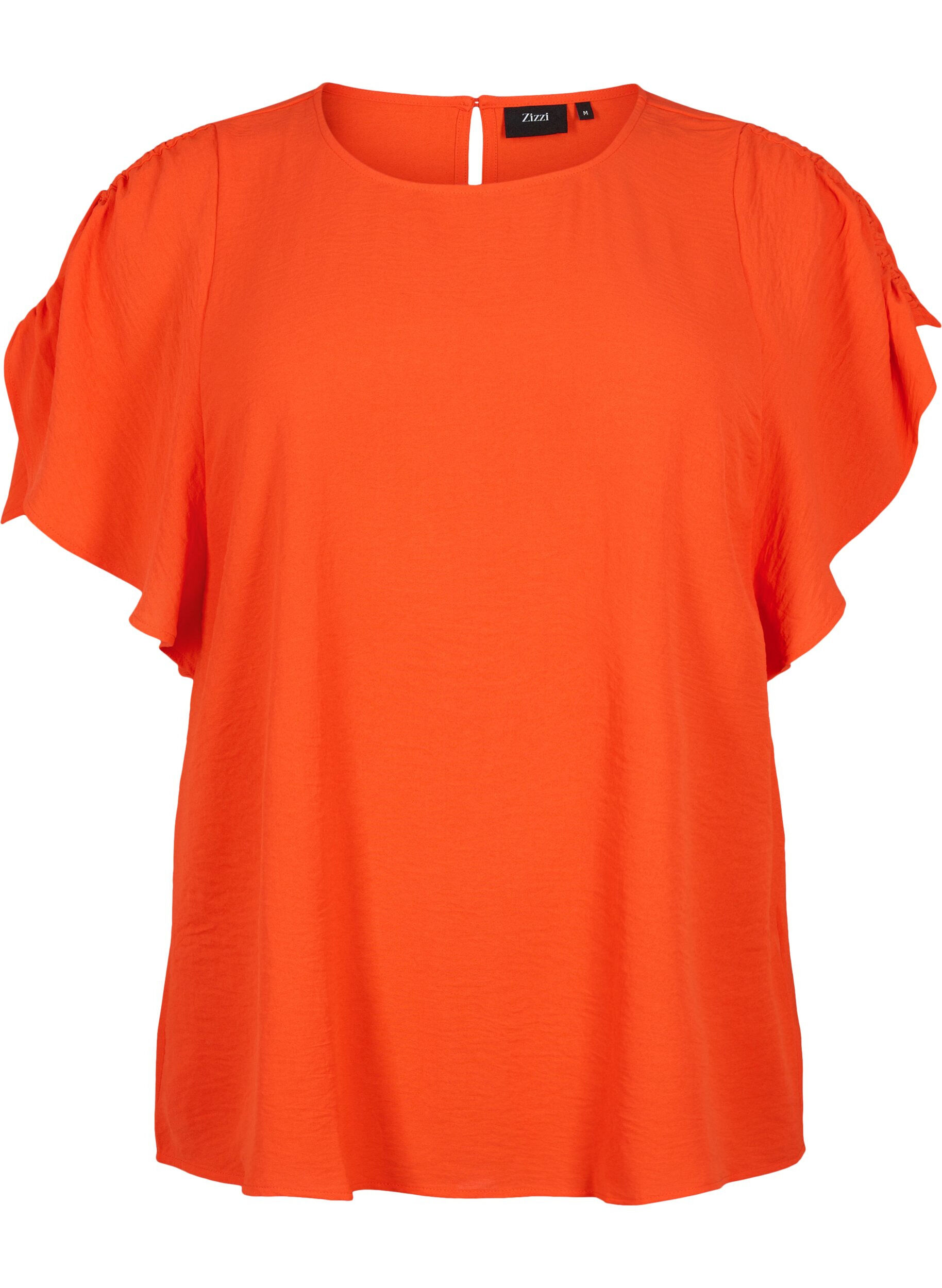 Zizzi Geribbelde blouse met korte mouw, Orange.com, Packshot image number 0