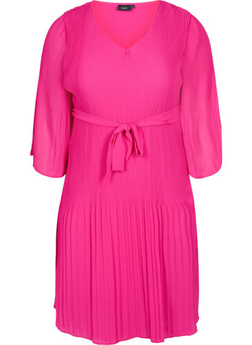 Geplooide jurk met 3/4 mouwen, Beetroot Purple, Packshot image number 0