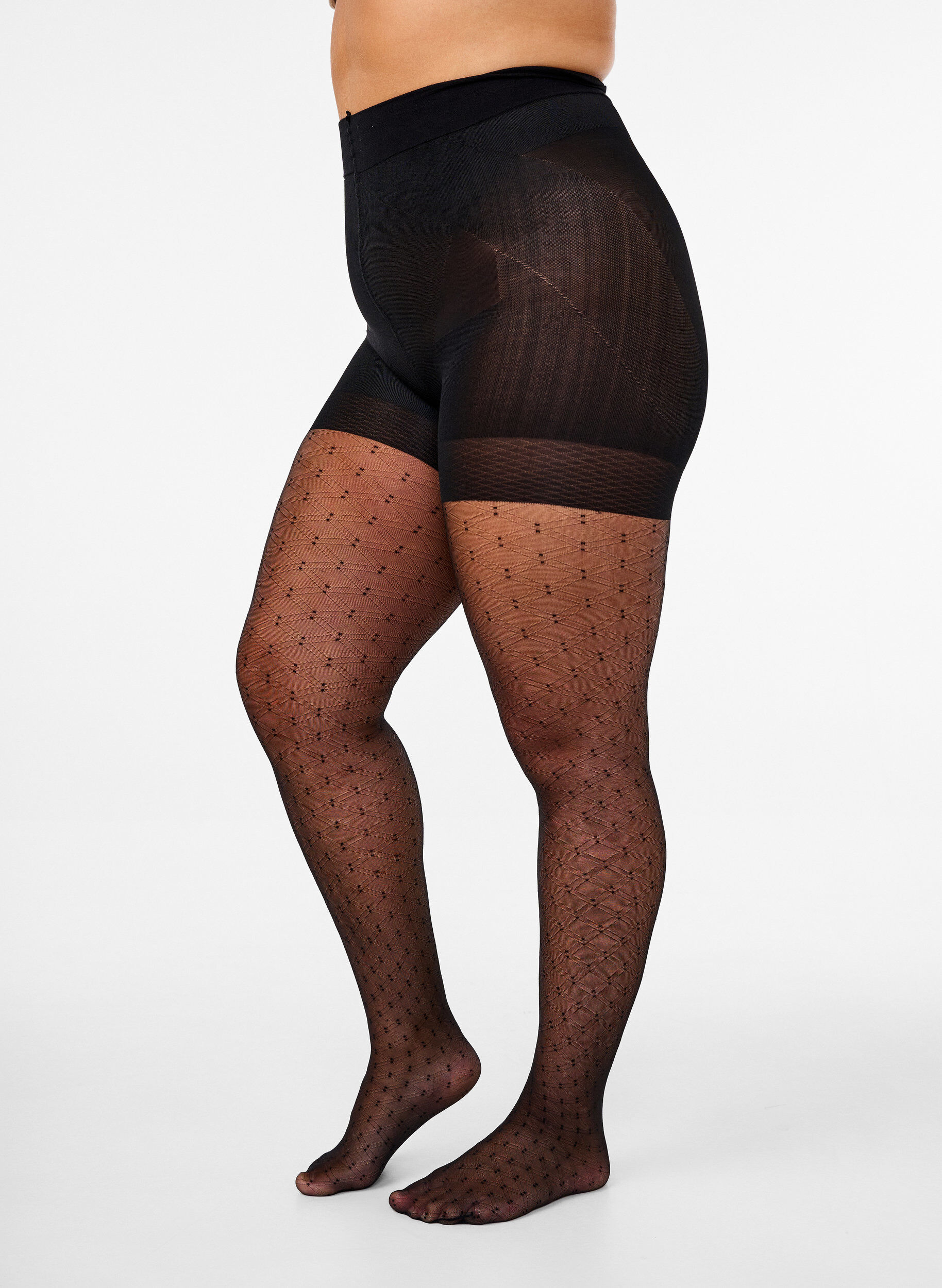 Zizzi 30 denier panty's met ruitpatroon, Black, Packshot image number 0