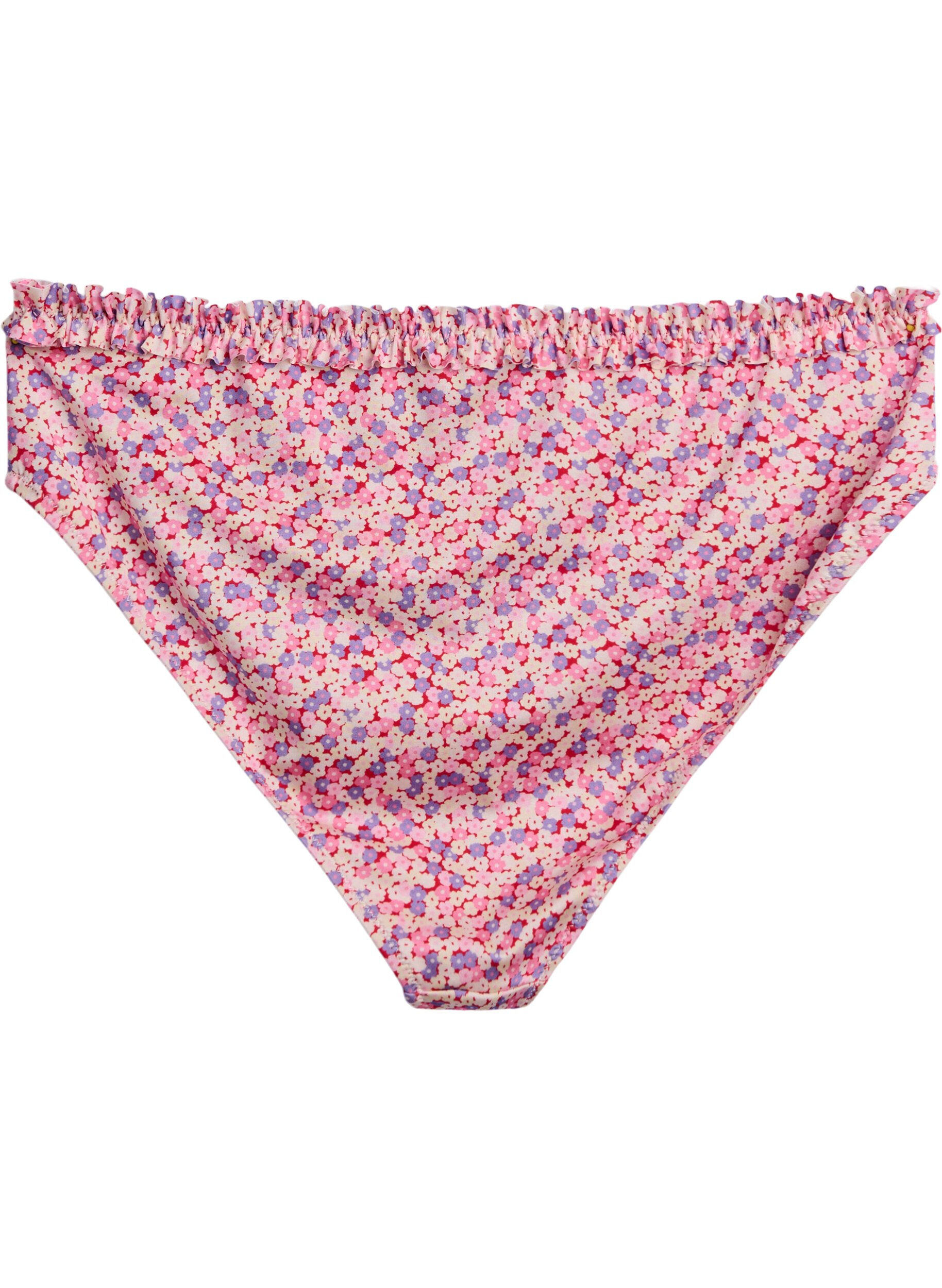 Zizzi Gestreepte tai bikinibroek met gerimpelde rand, Roze, Packshot image number 1