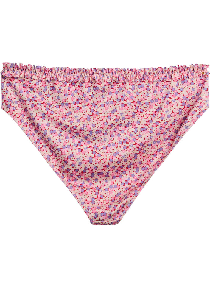 Gestreepte tai bikinibroek met gerimpelde rand, Roze, Packshot image number 1