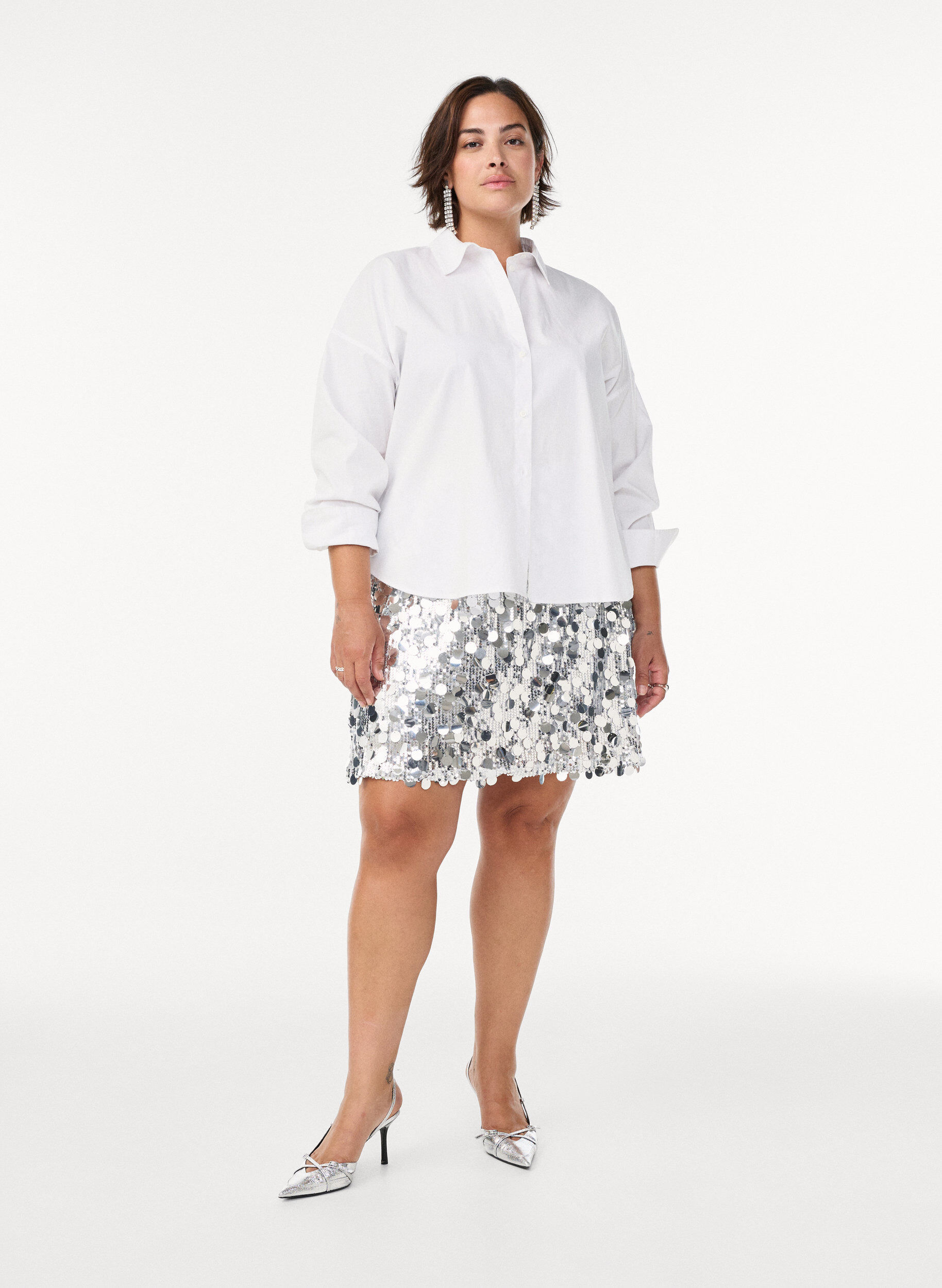 Zizzi Klassiek katoenen shirt met een losse pasvorm, Wit, Model image number 1