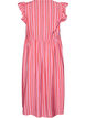 Gestreepte midijurk met empirelijn en ruches, Roze, Packshot image number 1