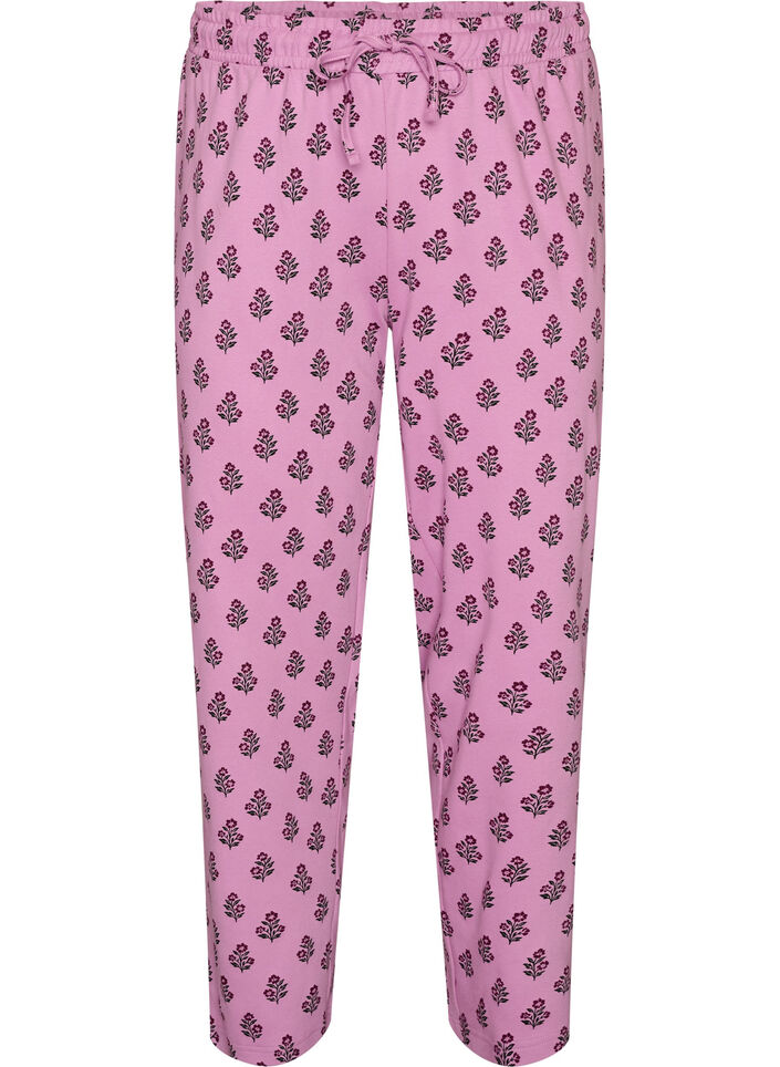 Katoenen pyjamabroek met hoge taille, Roze, Packshot image number 0