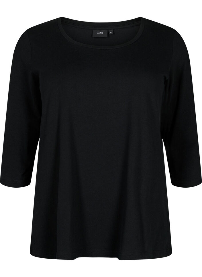 Basic katoenen t-shirt met 3/4 mouwen, Zwart, Packshot image number 0