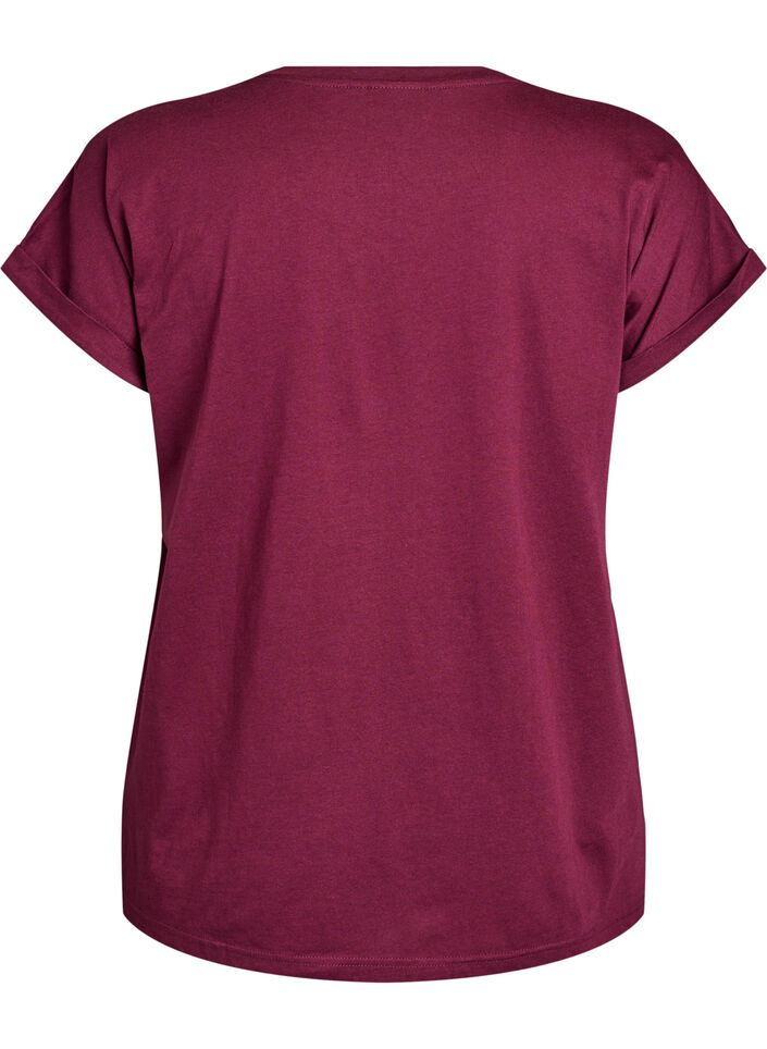 T-shirt met korte mouwen van katoenmix, Donker Bordeaux, Packshot image number 1
