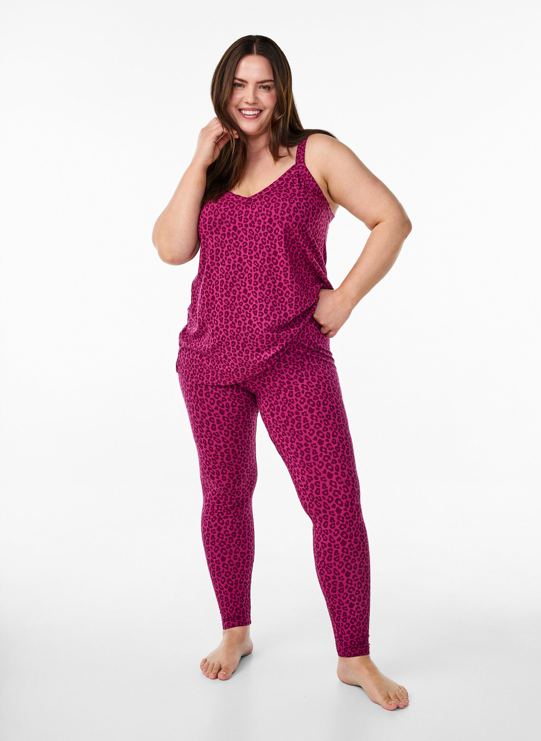 Enkellange leggings in viscose stof, Roze, Model