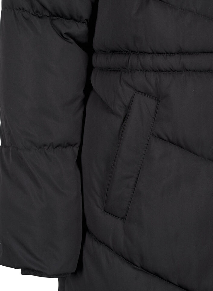 Halflange pufferjas met capuchon, Black, Packshot image number 3
