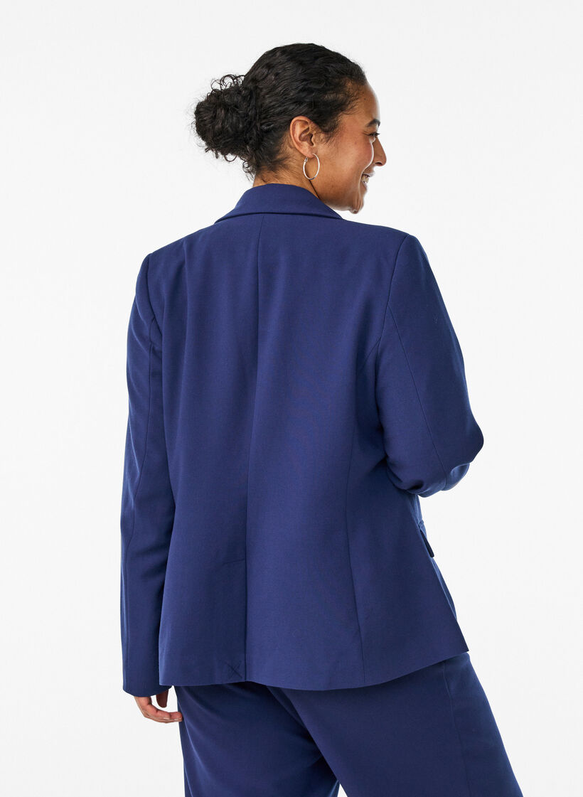 Klassieke blazer met knoopsluiting en zakken, Blauw, Model image number 2