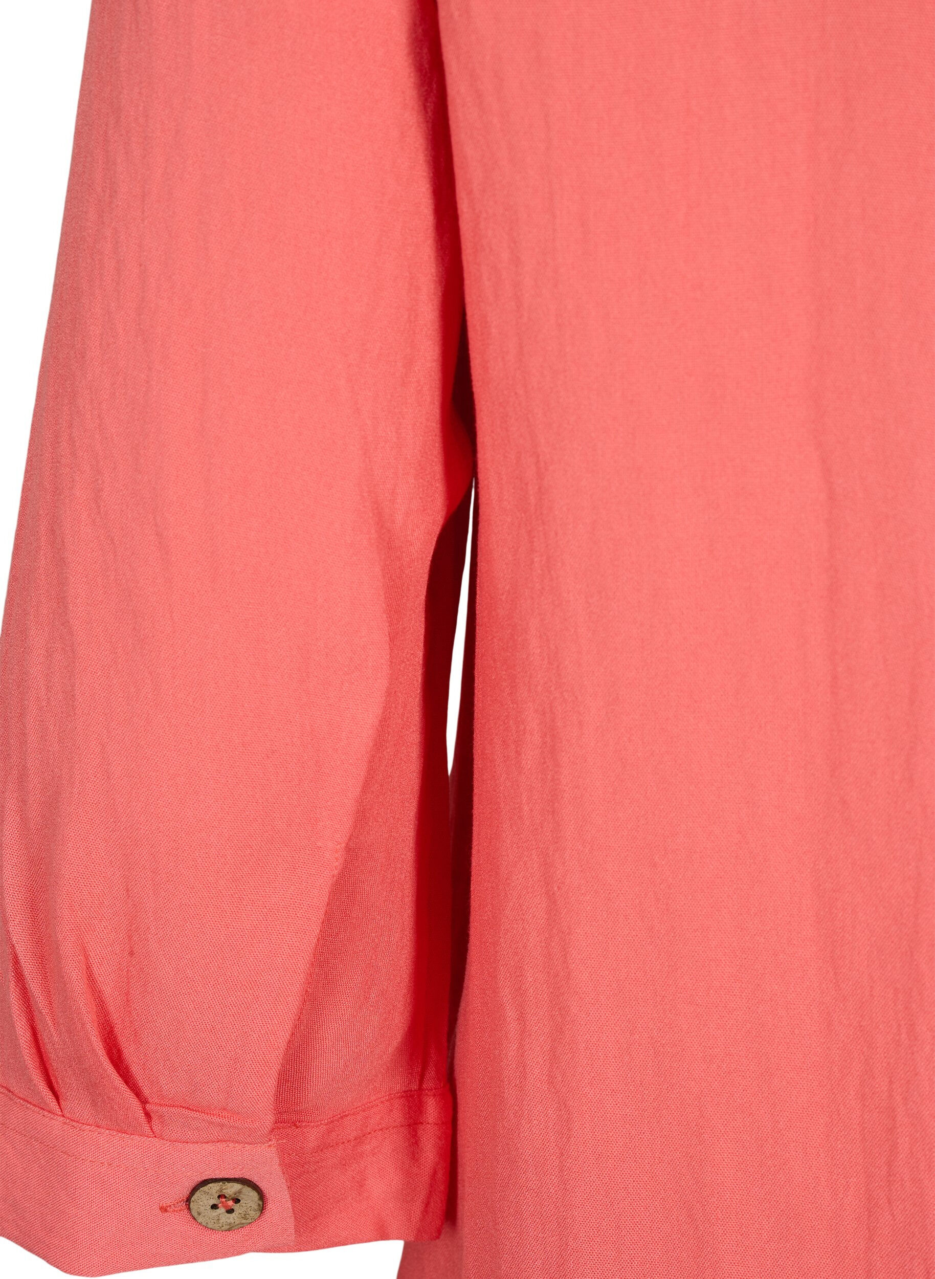 Zizzi Viscose blouse met knopen en v-hals, Deep Sea Coral, Packshot image number 3