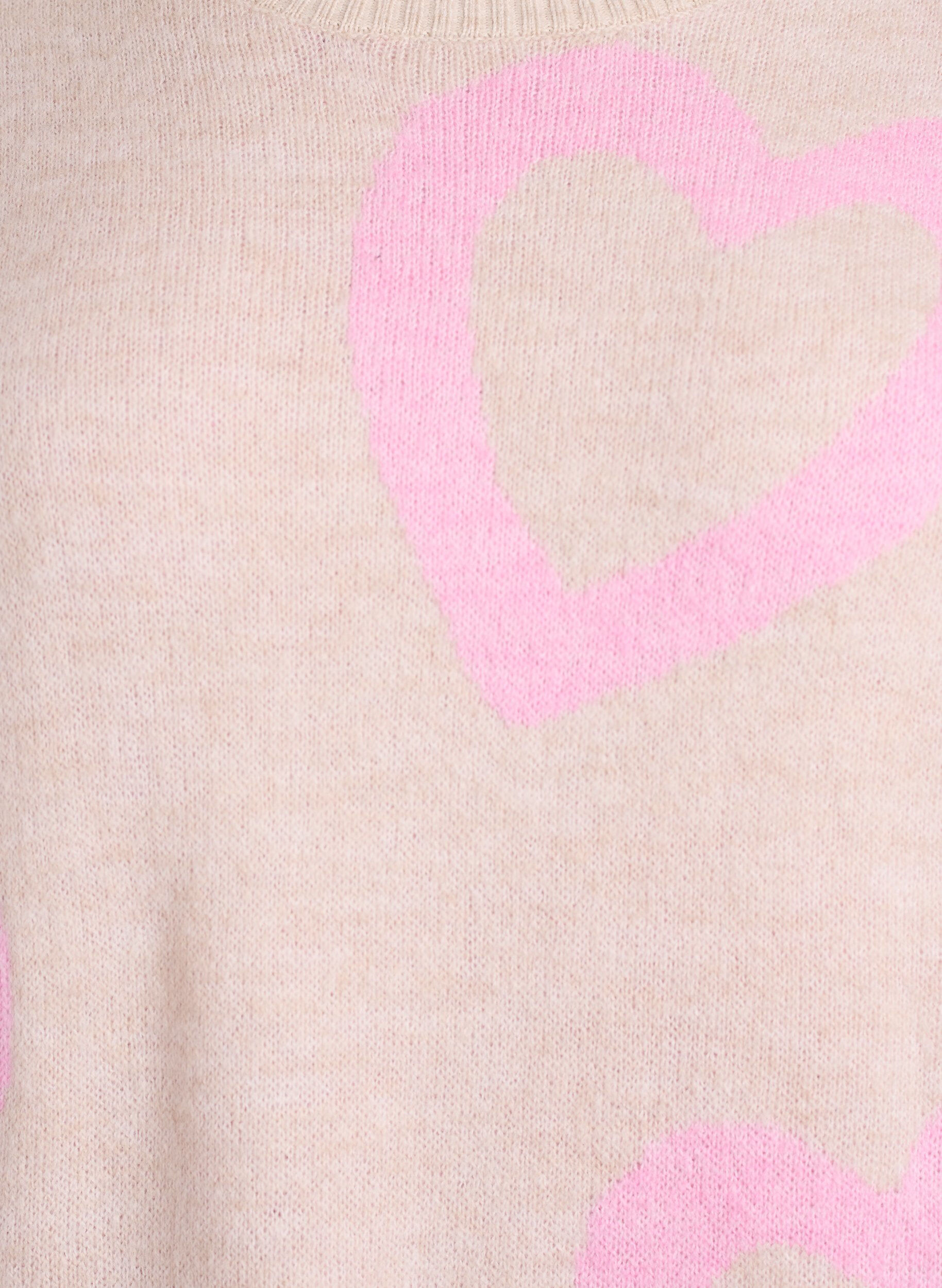 Zizzi Gebreide blouse met grote harten en ronde hals, Beige, Packshot image number 2