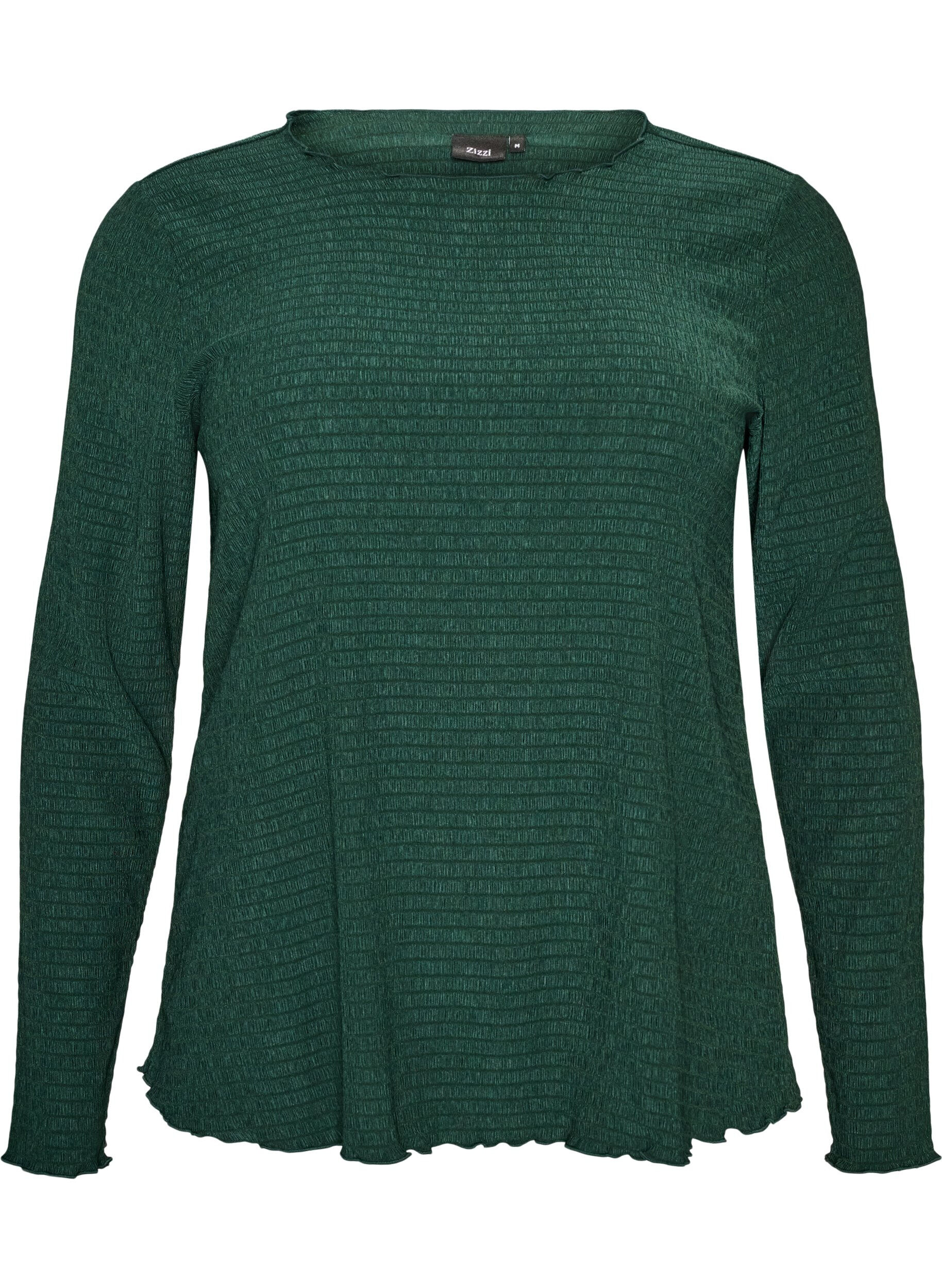 ZizziBlouse met structuur en golvende randen, Groen, Packshot image number 0