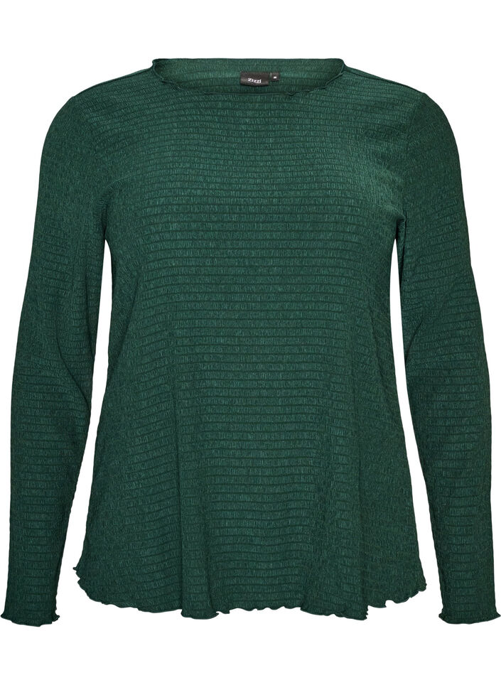 Blouse met structuur en golvende randen, Groen, Packshot image number 0