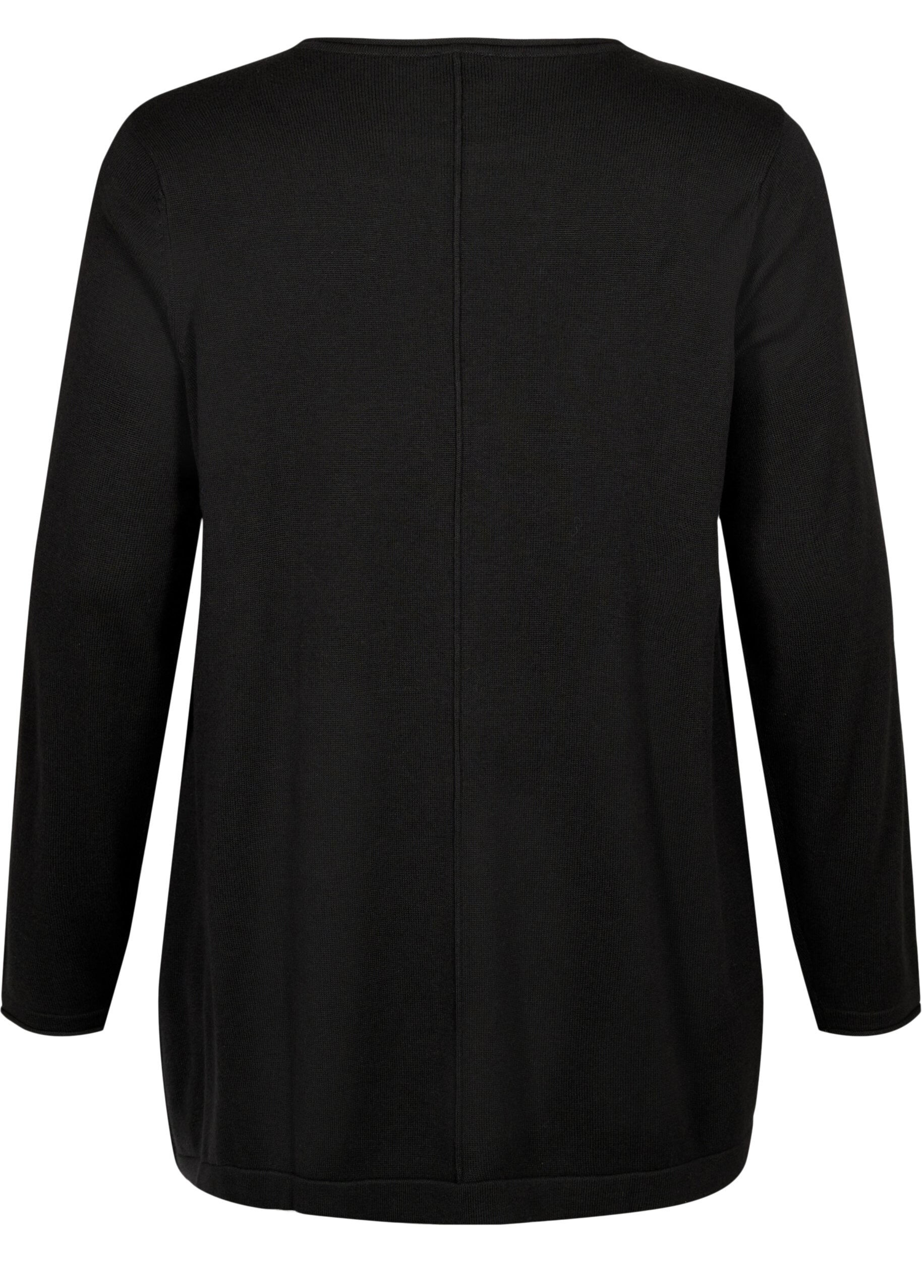 ZizziGebreide blouse gemaakt van katoen en viscose., Zwart, Packshot image number 1