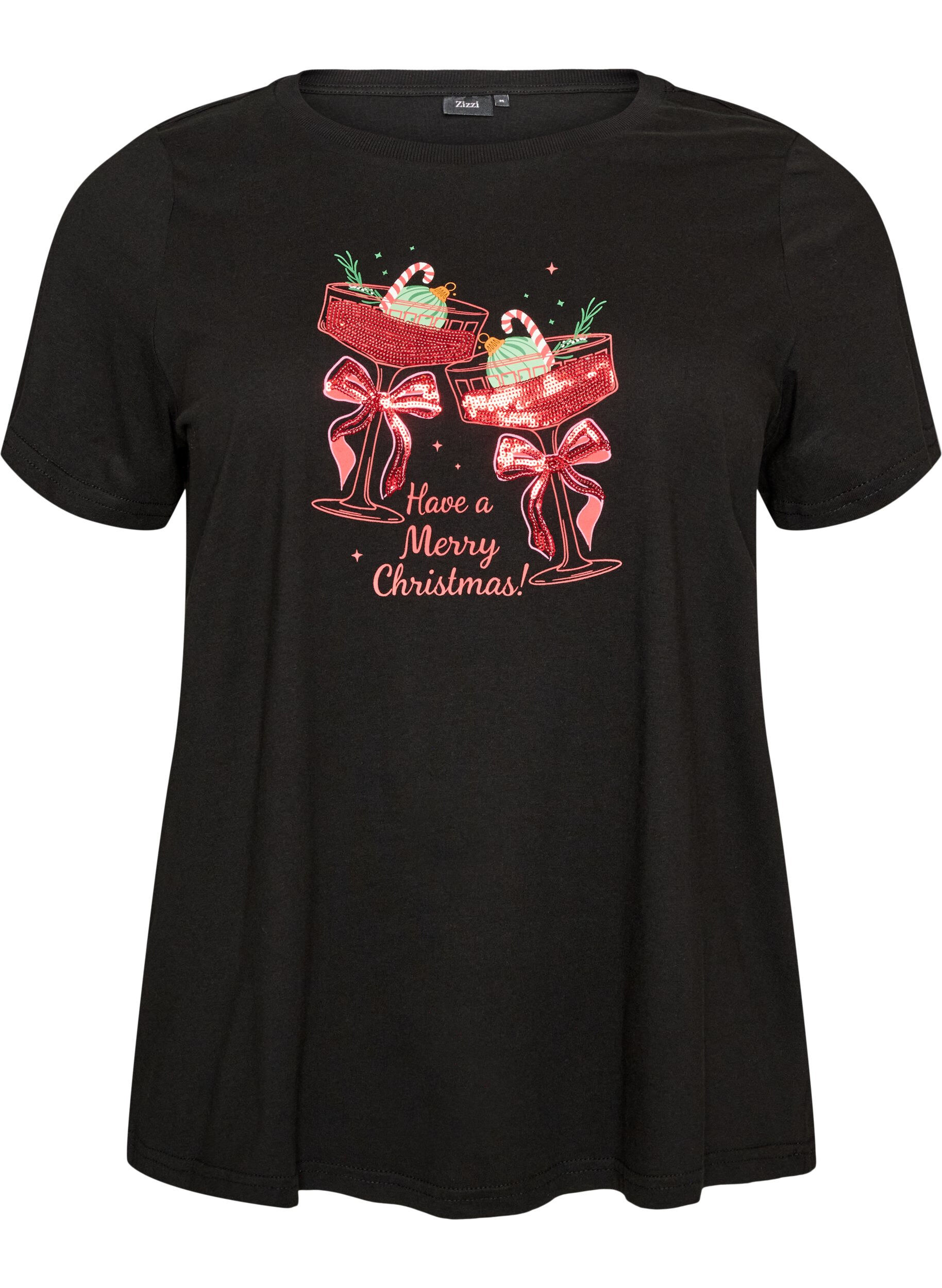ZizziKerst T-shirt van biologisch katoen, Zwart, Packshot image number 0
