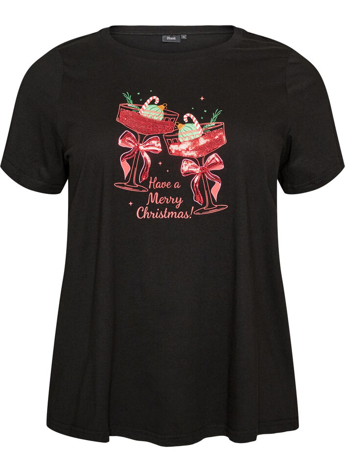 Kerst T-shirt van biologisch katoen, Zwart, Packshot image number 0