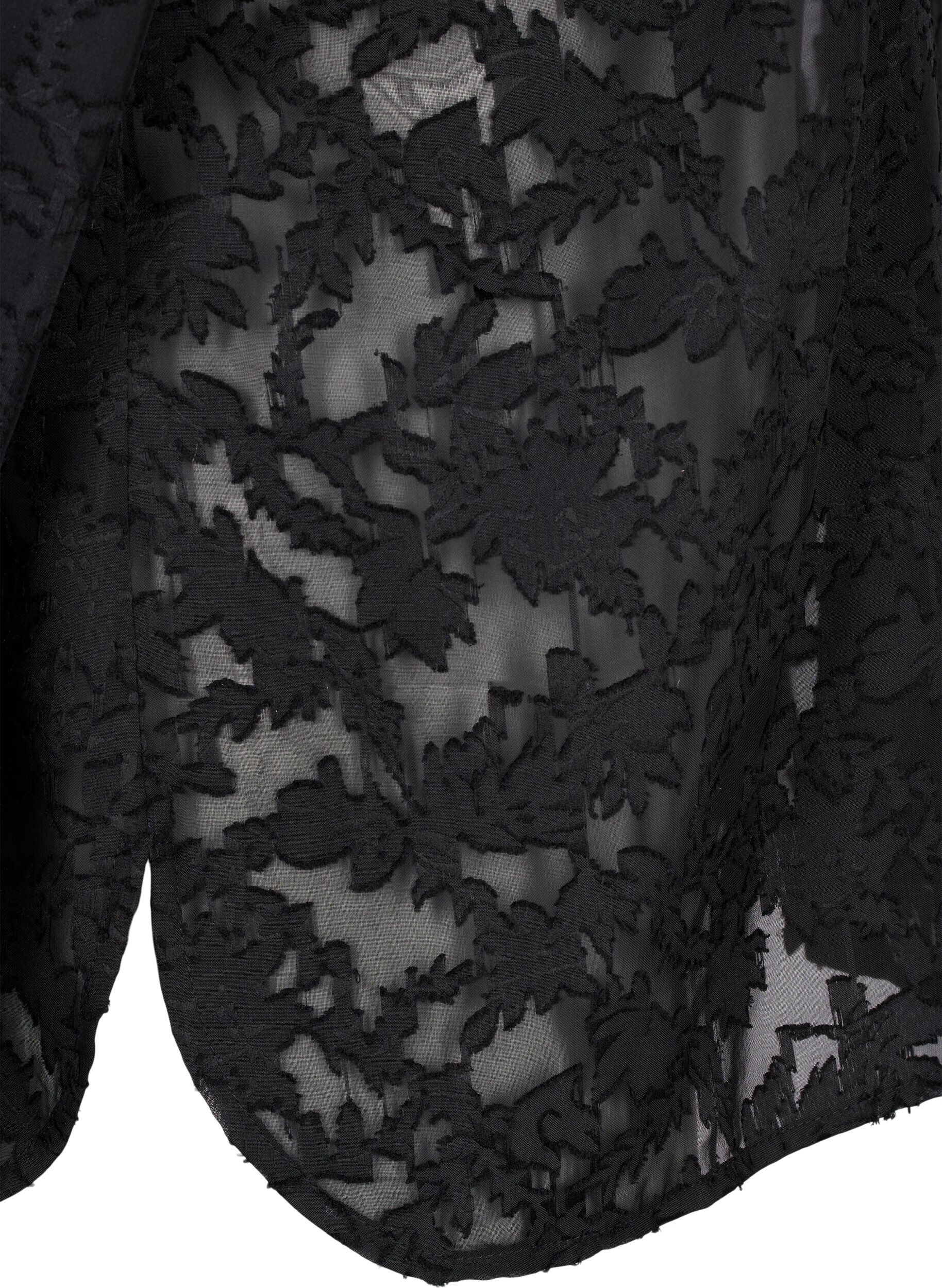 Zizzi Jacquard overhemd met knopen, Black, Packshot image number 3