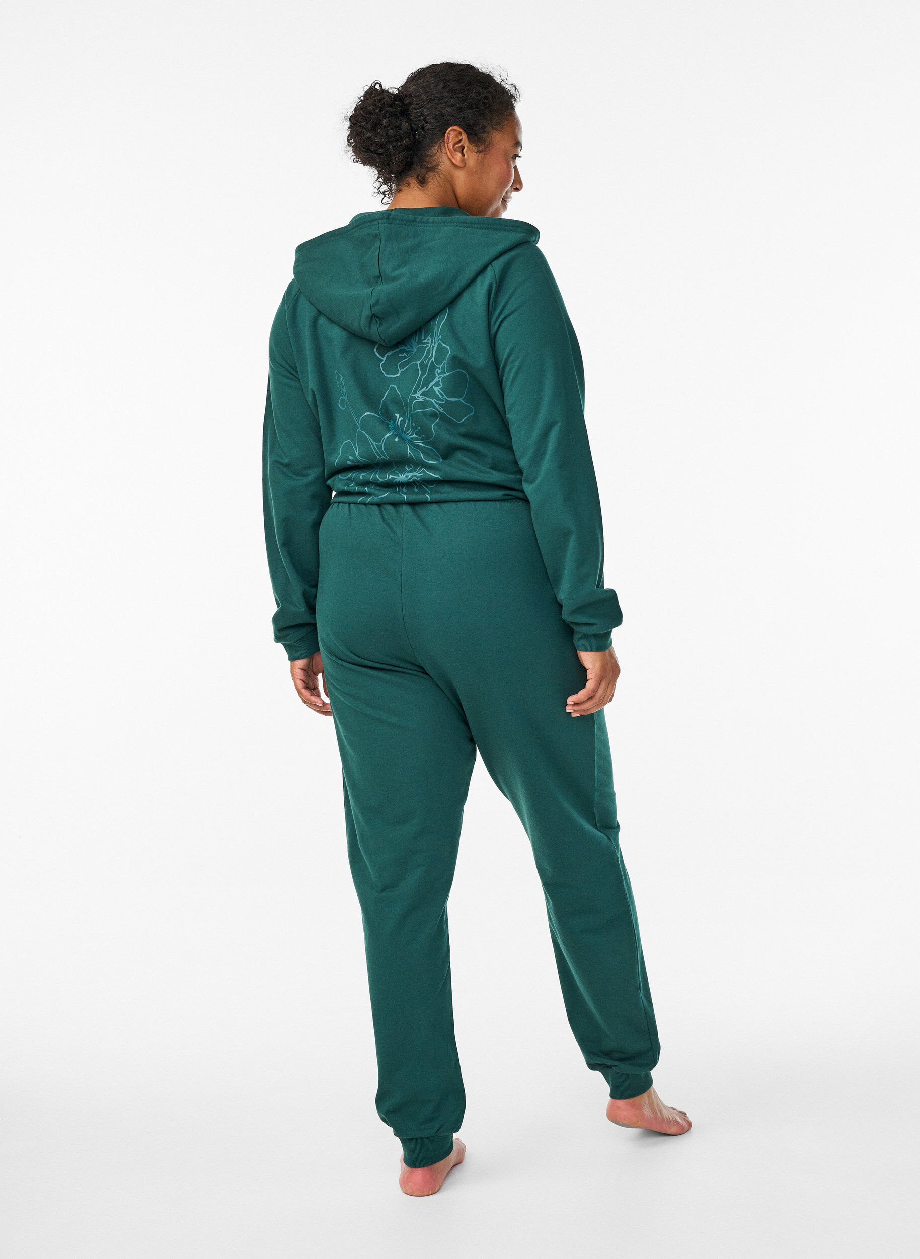 Zizzi Hoge taille katoenen sweatpants, Groen, Model image number 1