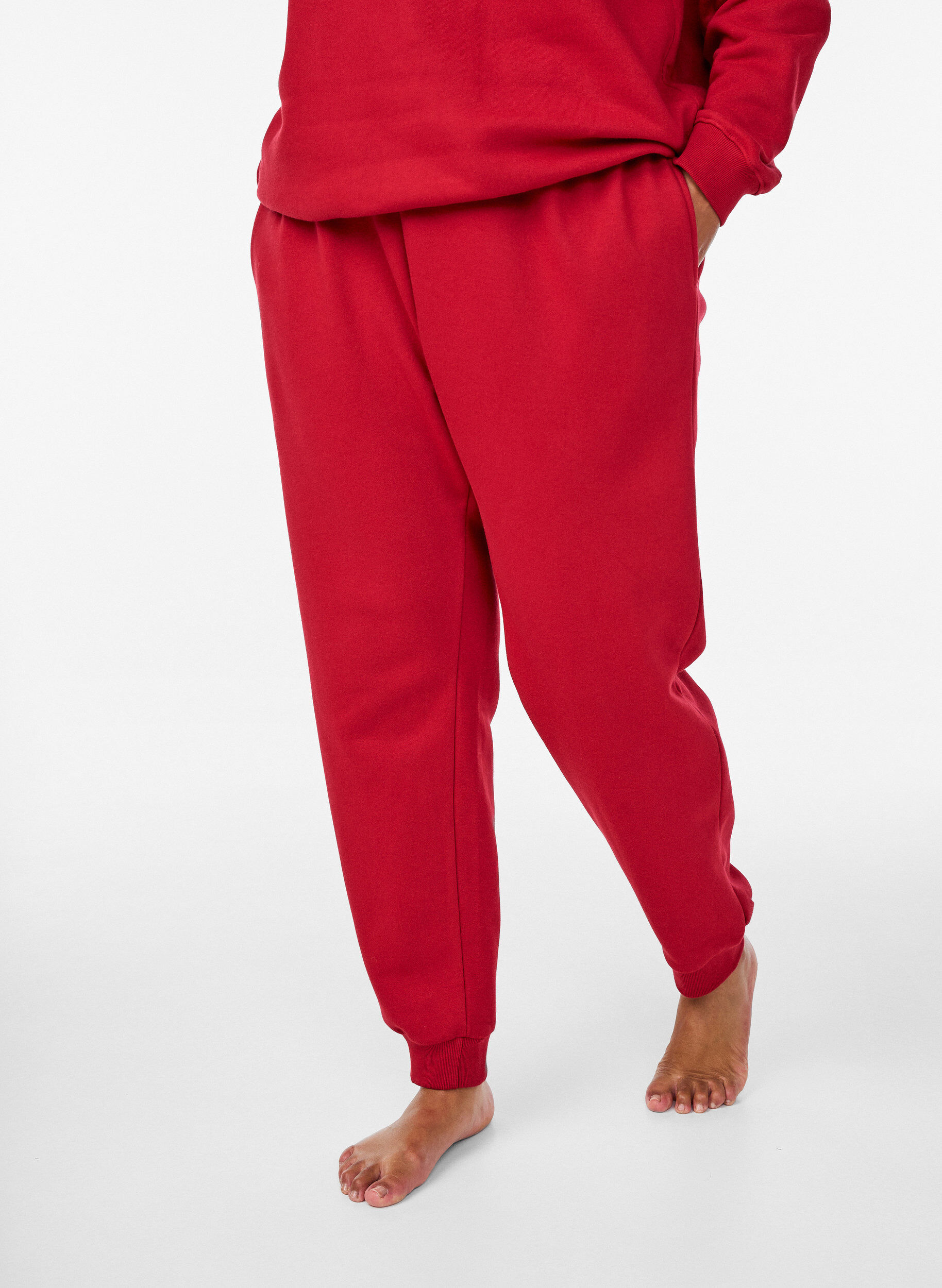 Zizzi Sweatpants met hoge taille, Rood, Model image number 2