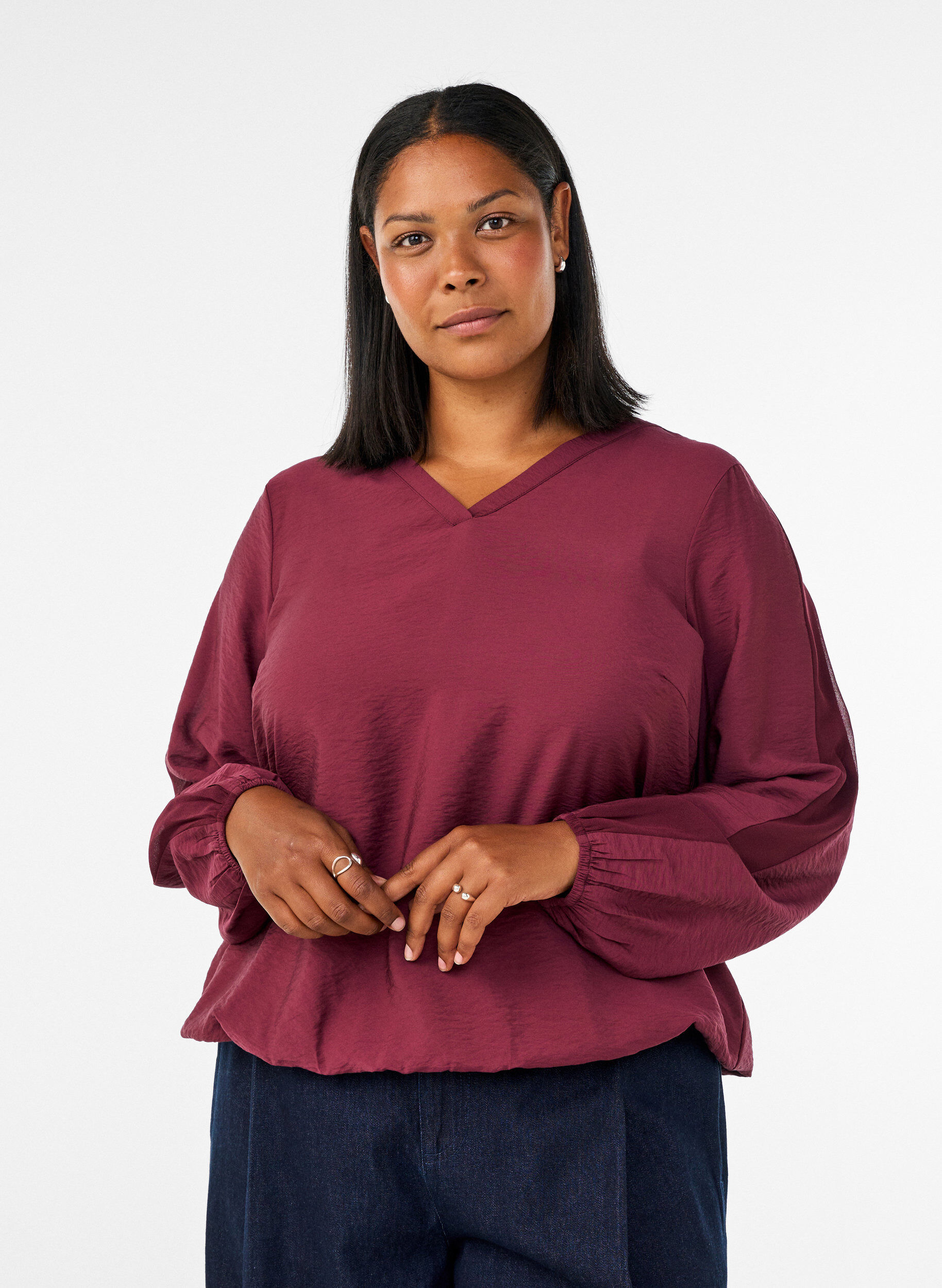 Blouse met balloneffect en chiffondetails, Rood, Model