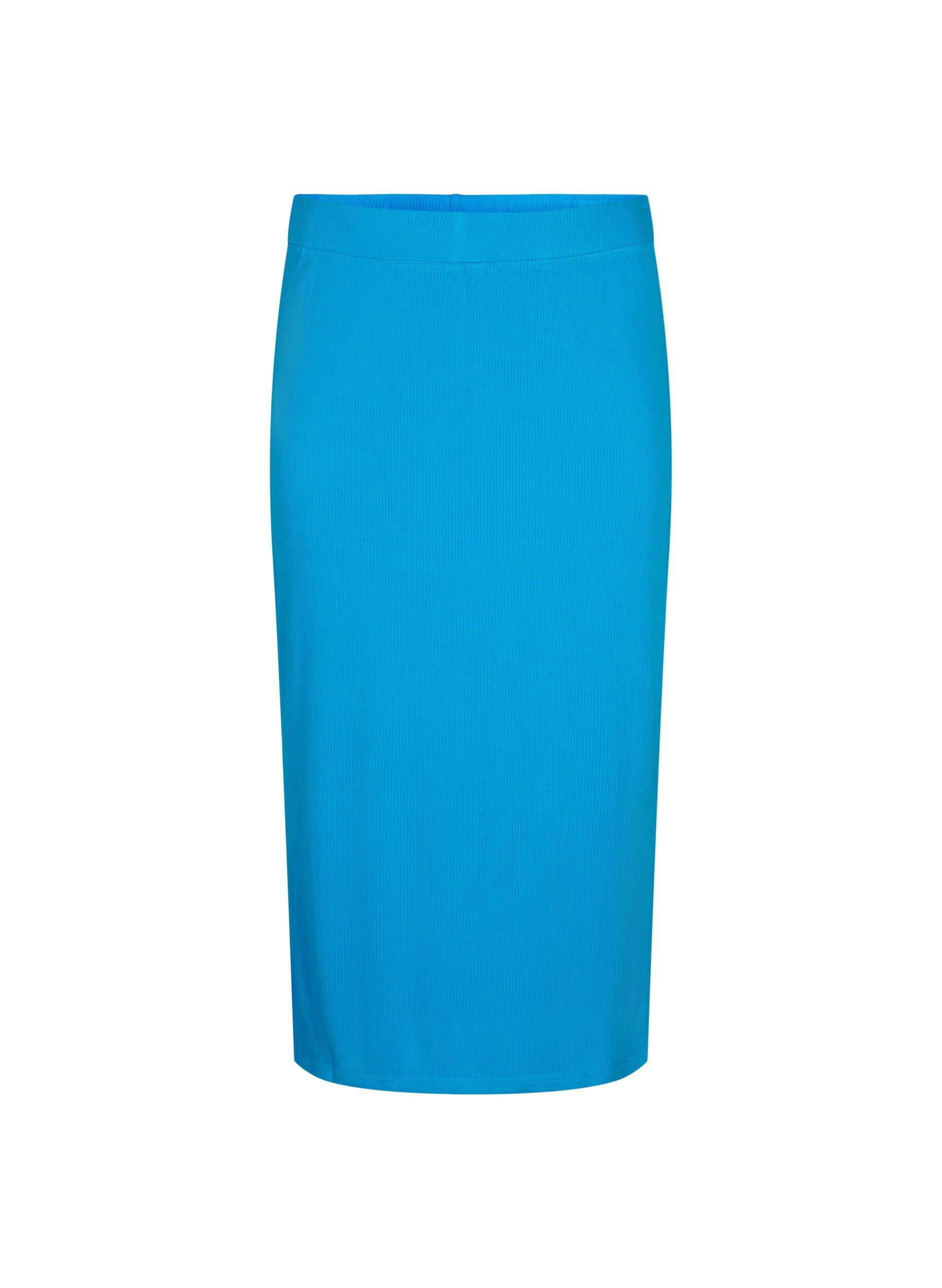Zizzi Strakke viscose midi-rok, Ibiza Blue, Packshot image number 0