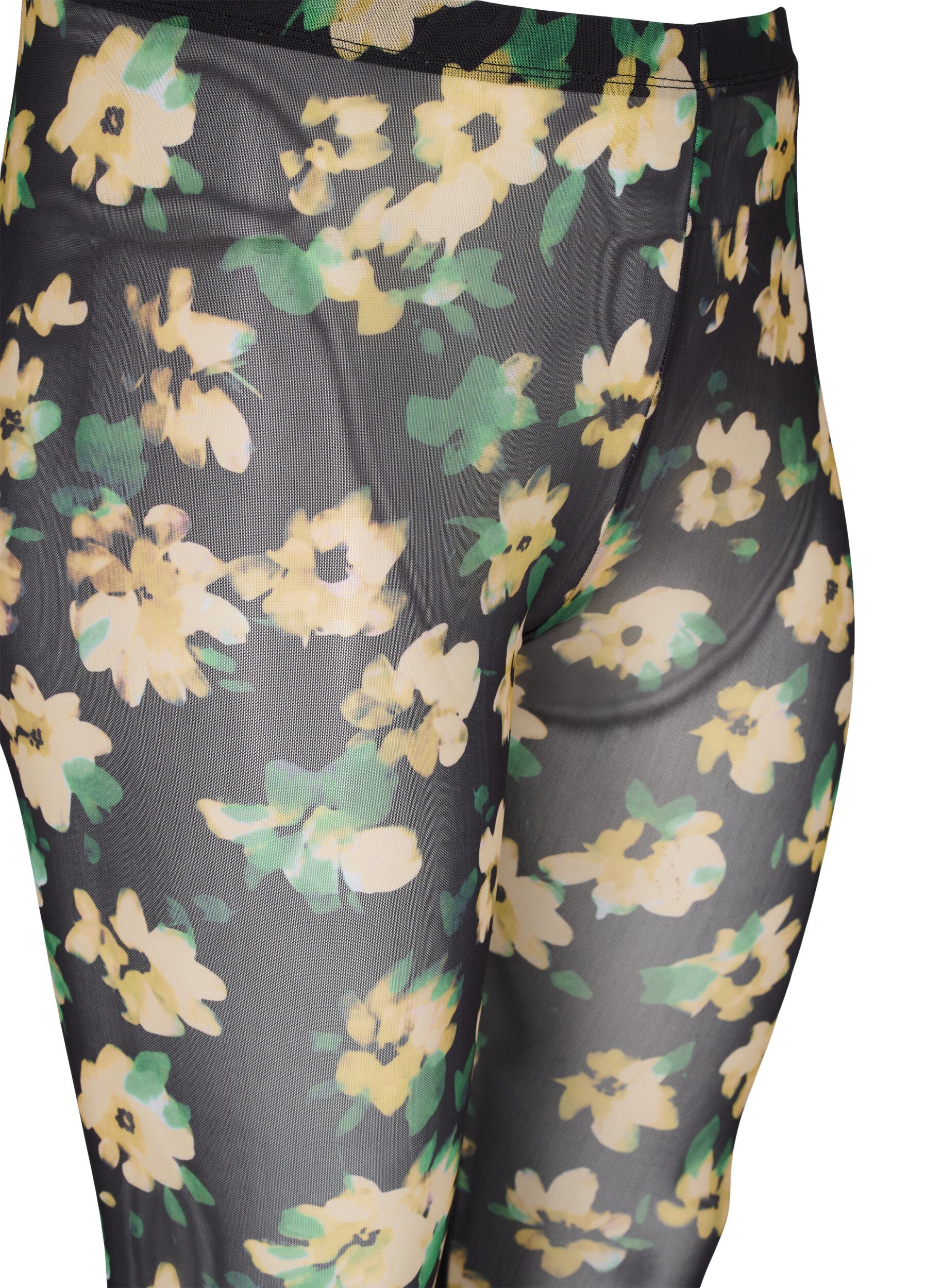 Zizzi Mesh legging met bloemenprint, Yellow Green AOP, Packshot image number 2