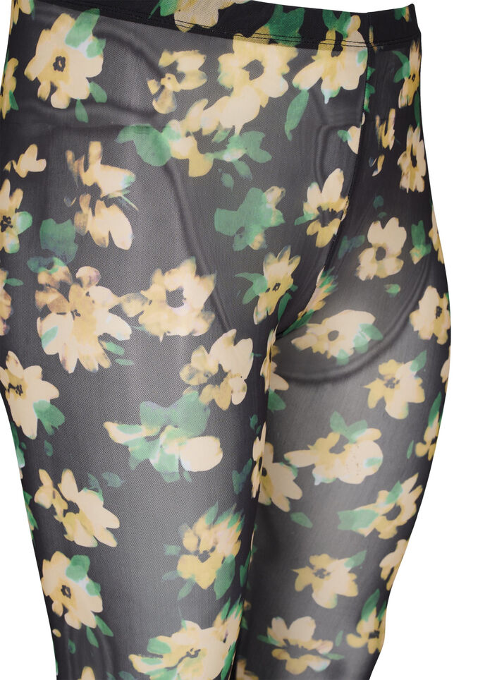Mesh legging met bloemenprint, Yellow Green AOP, Packshot image number 2