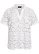 Kanten blouse met een kraag en V-hals, Vanille, Packshot image number 0
