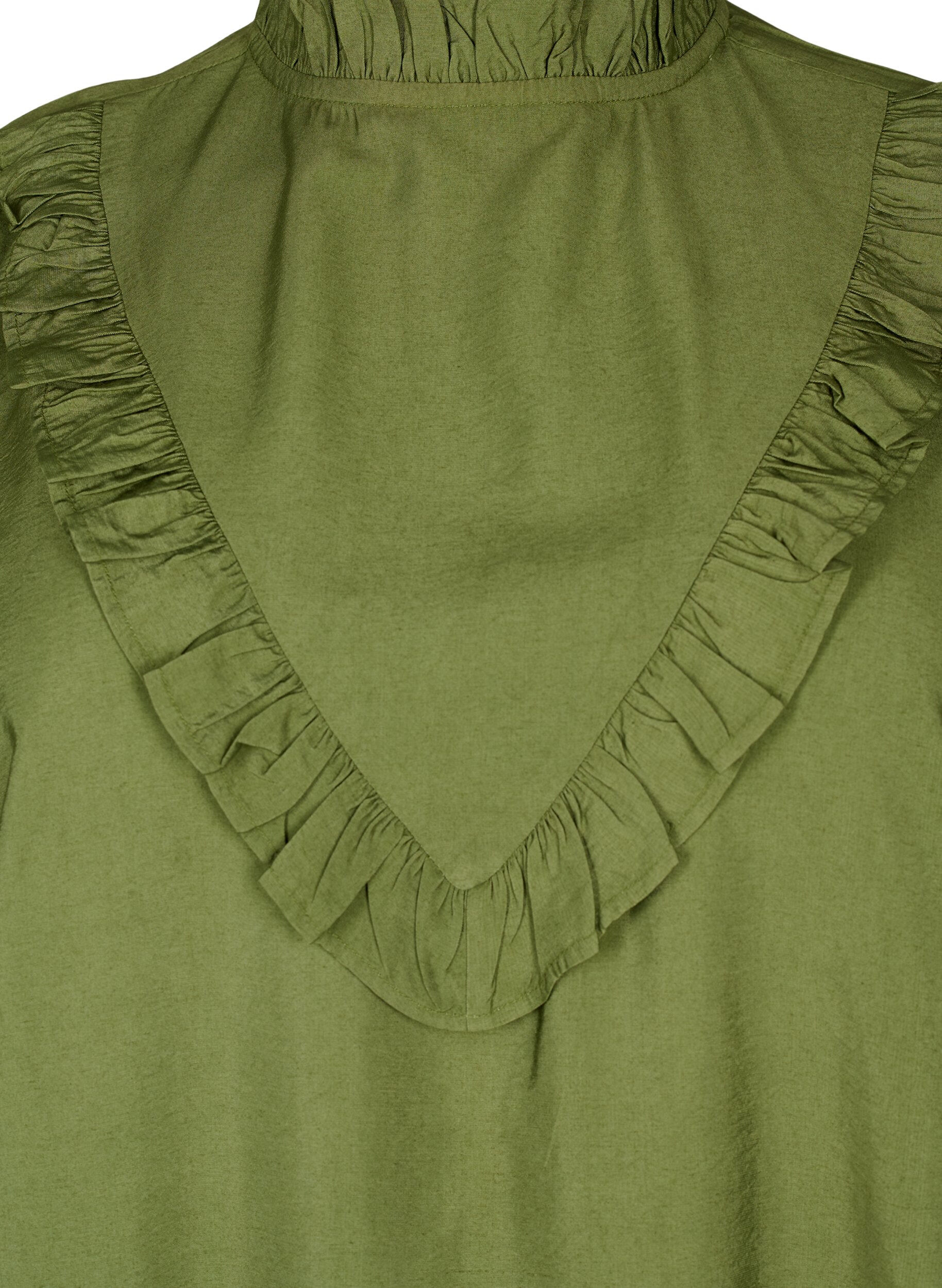 Zizzi Viscose blouse met franjes., Loden Green, Packshot image number 2