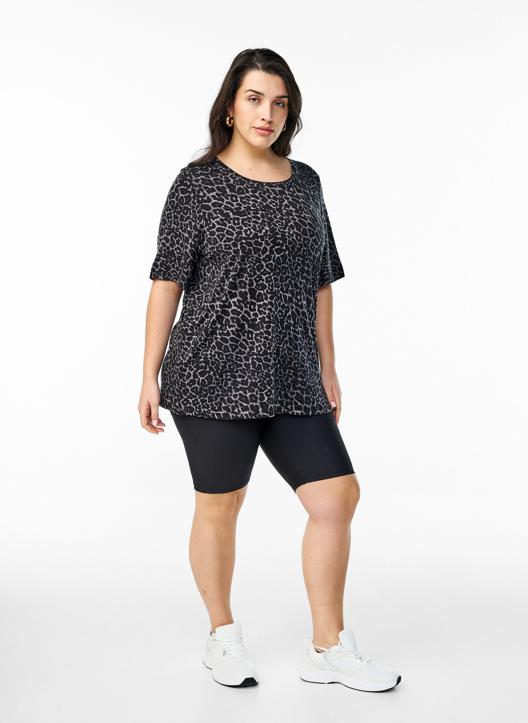 ZizziT-shirt met TENCEL&trade; Lyocell en luipaardprint, Grijs, Model image number 1