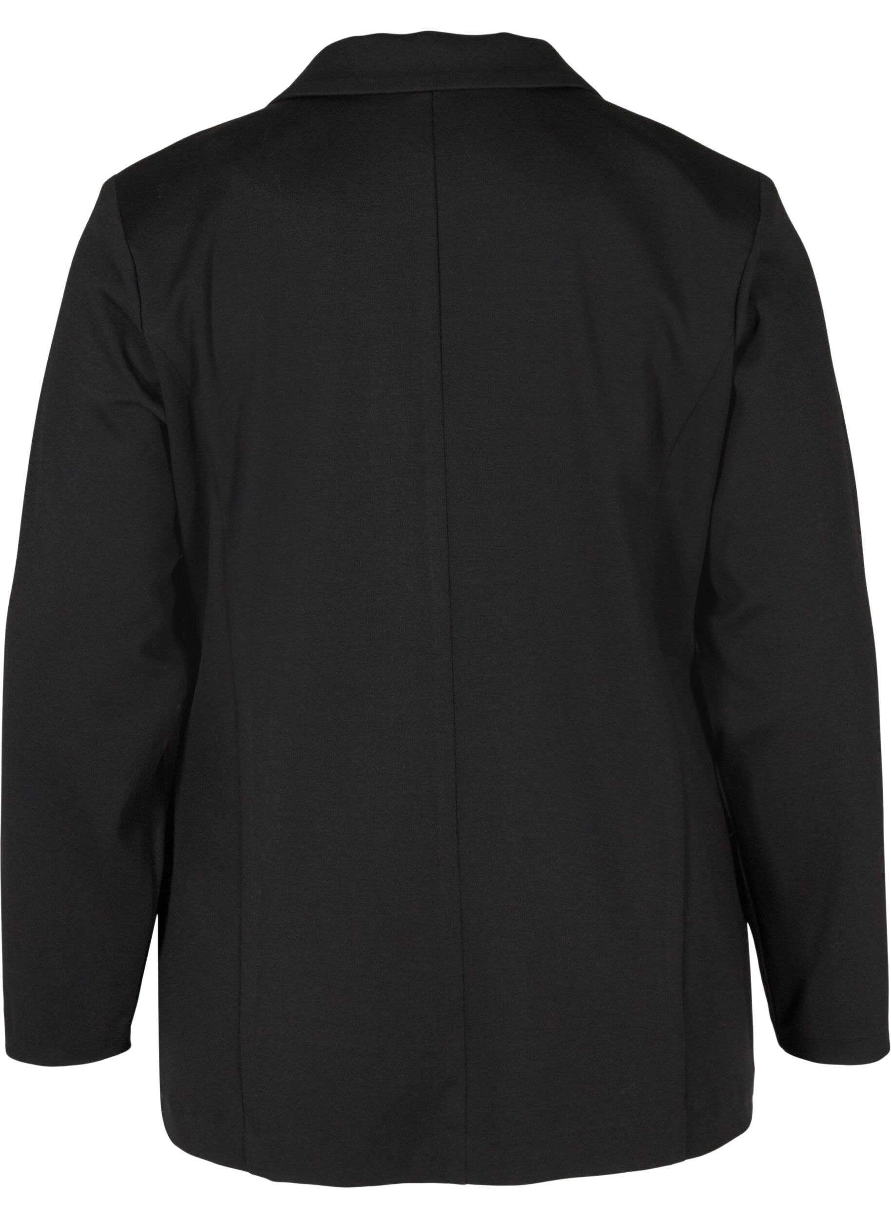 Zizzi Basic blazer met knoop en sierzakken, Black, Packshot image number 1