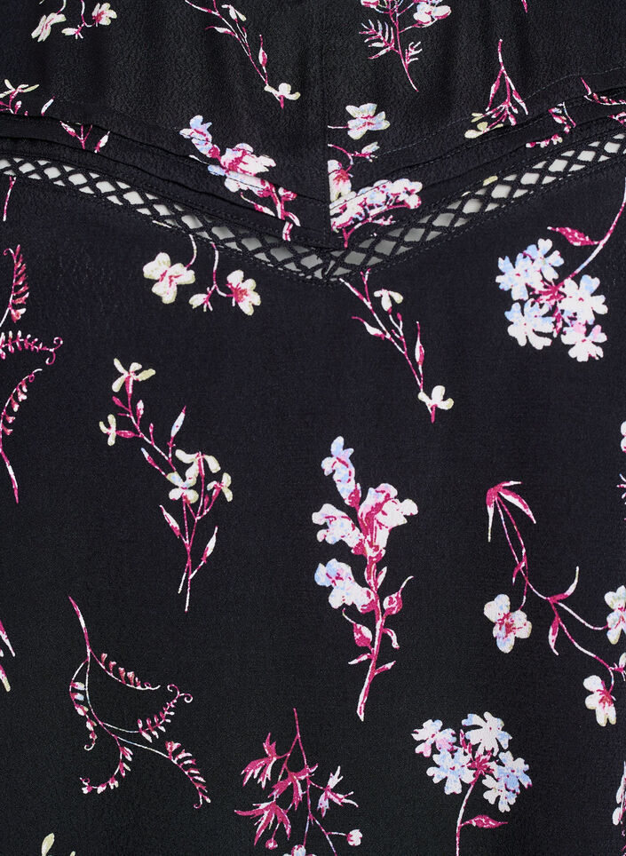 Blouse met bloemmotief en korte mouwen, Zwart, Packshot image number 2