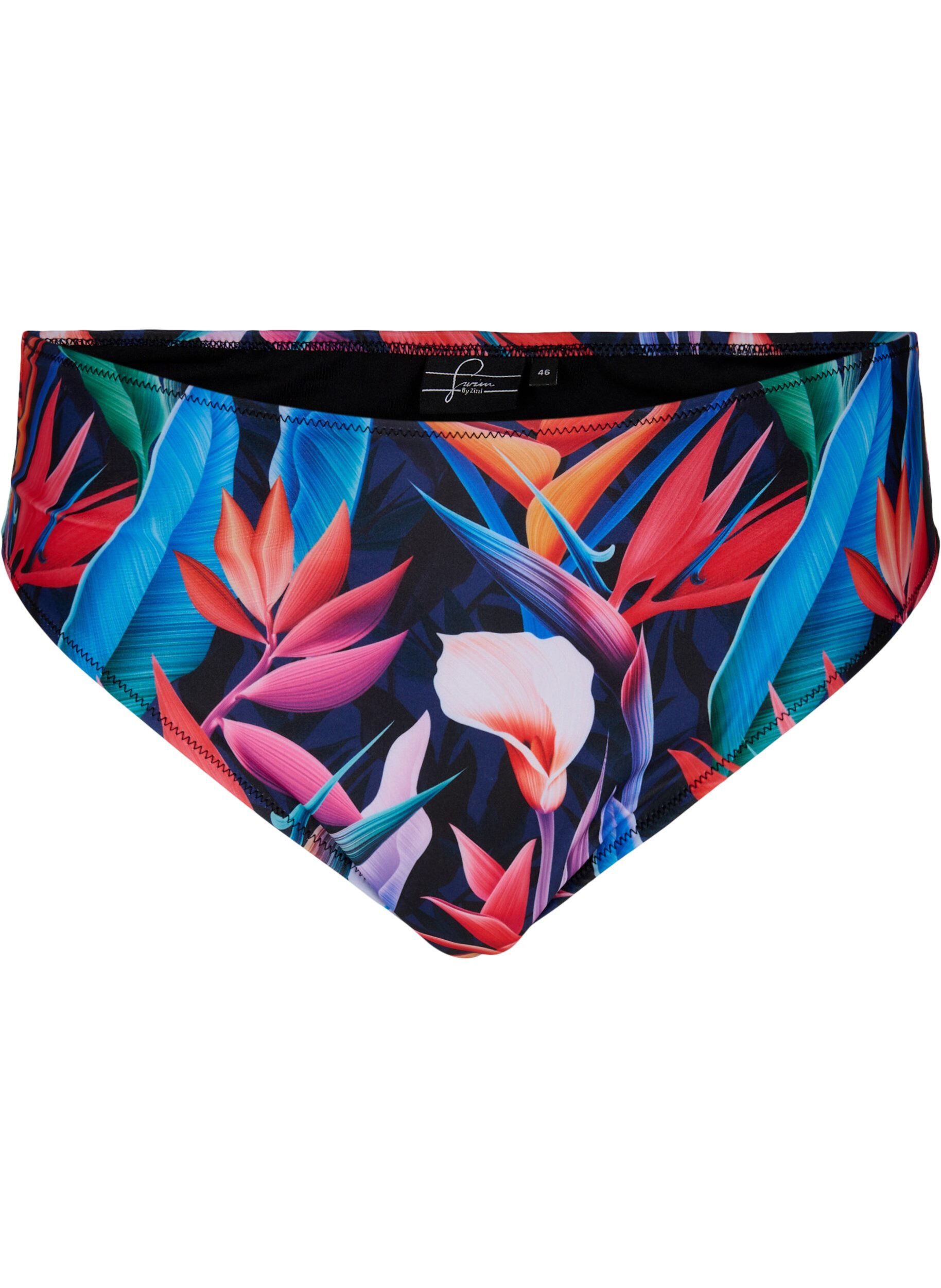 Zizzi Bikinibroekje met print en hoge taille, Blauw, Packshot image number 0