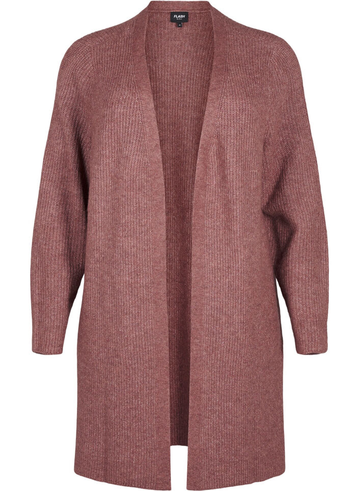 FLASH - Geribde cardigan met splitten, Rose Brown Melange, Packshot image number 0