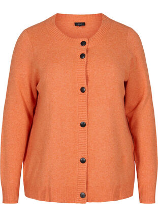 Kort gebreid vest met contrasterende knopen, Mandarin Orange Mel, Packshot image number 0