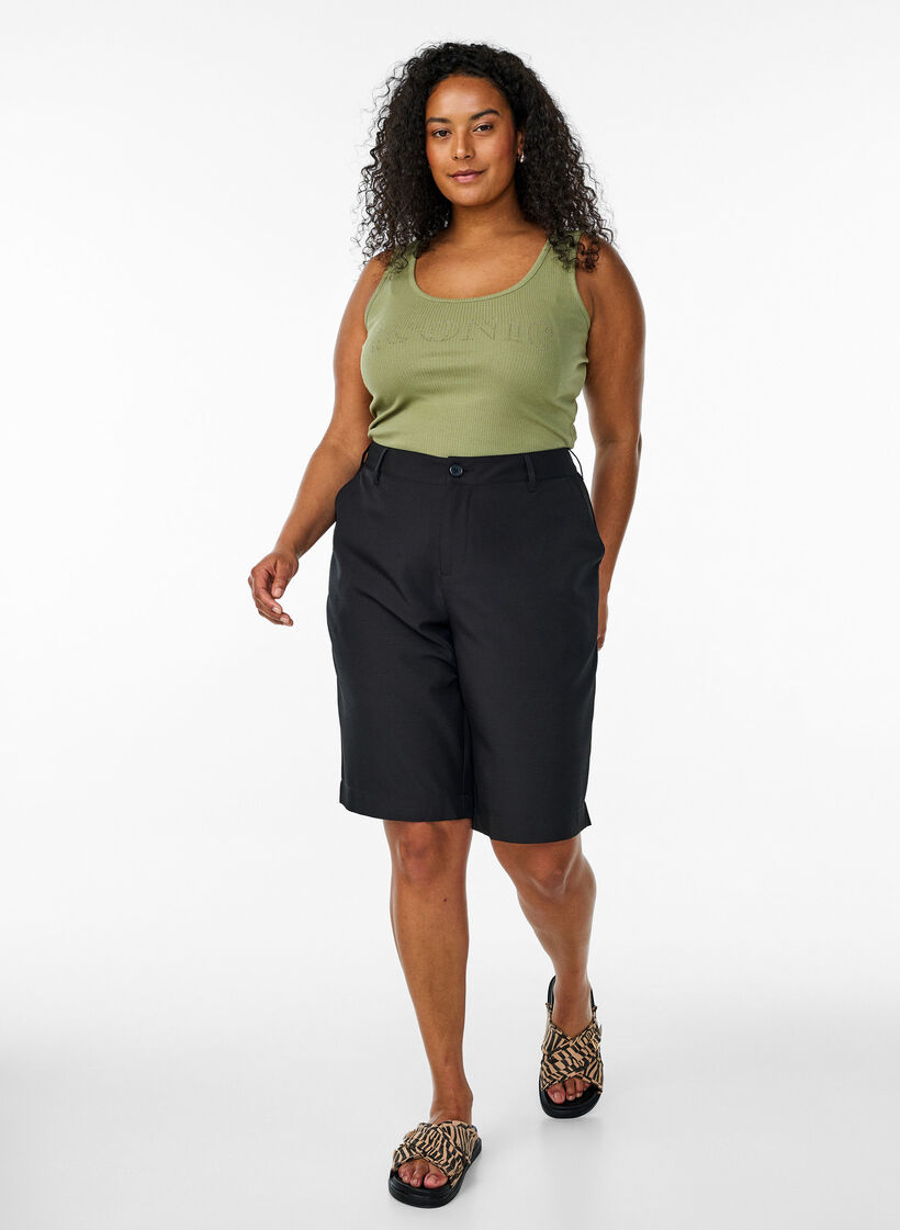 Tanktop met strass steentjes en slanke pasvorm, Groen, Model image number 1