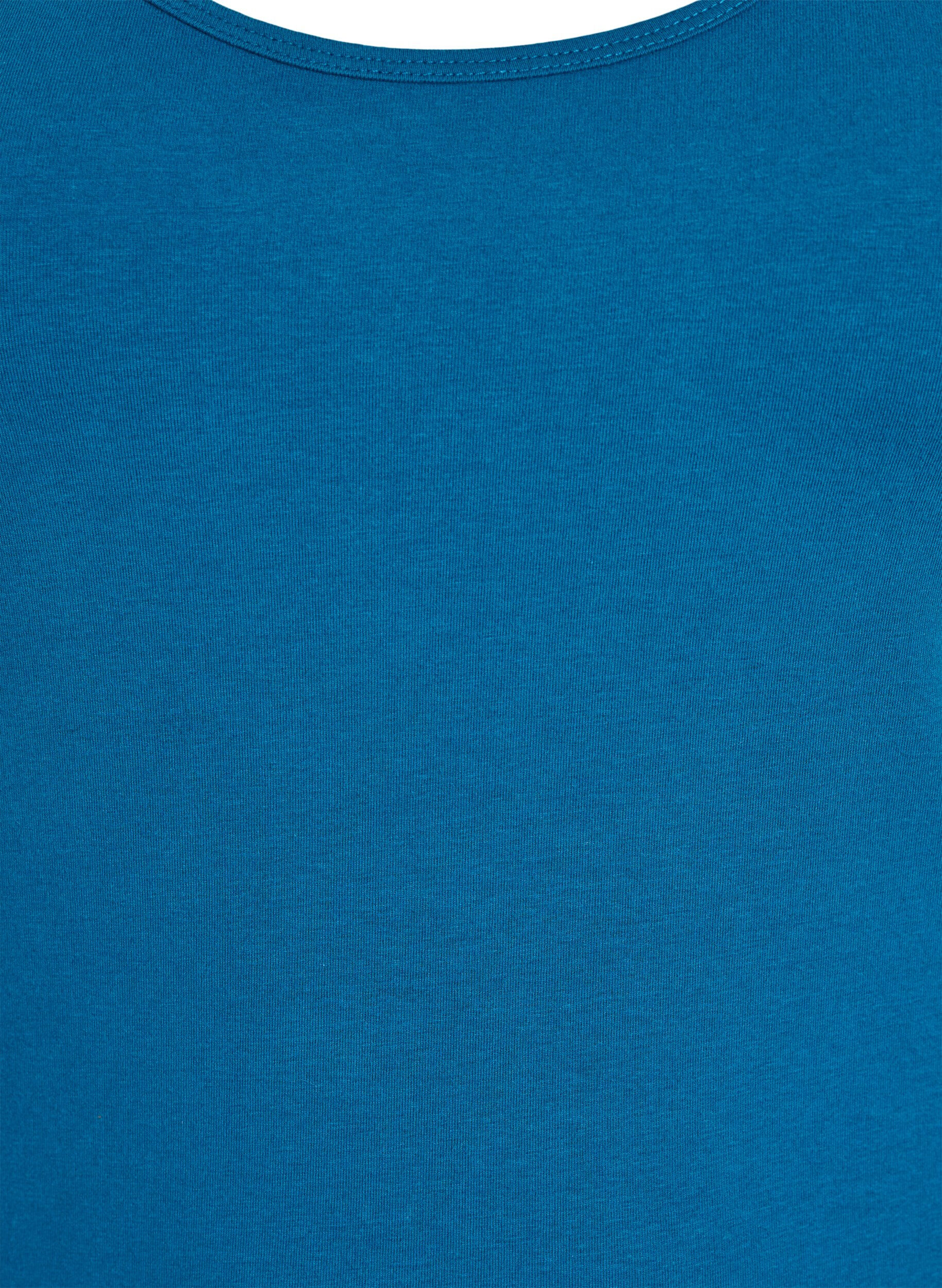ZizziSolide kleur basis top in katoen, Blauw, Packshot image number 2