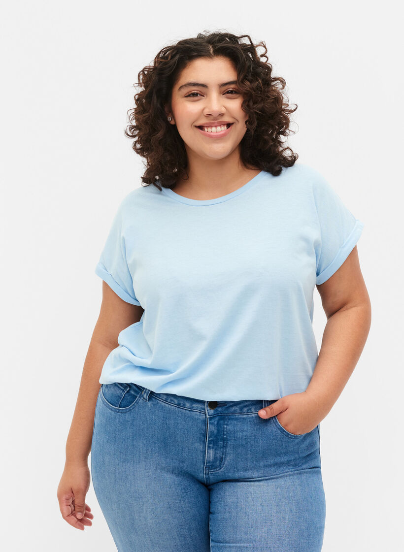 T-shirt met korte mouwen van katoenmix, Chambray Blue , Model image number 0
